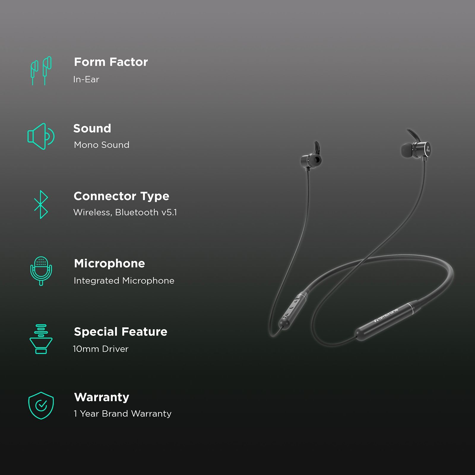 ambrane Melody Twist FGEP000039 Neckband (IPX4 Water Resistant, Upto 8 Hours Playback, Black) ambrane Melody Twist FGEP000039 Neckband (IPX4 Water Resistant, Upto 8 Hours Playback, Black)_2