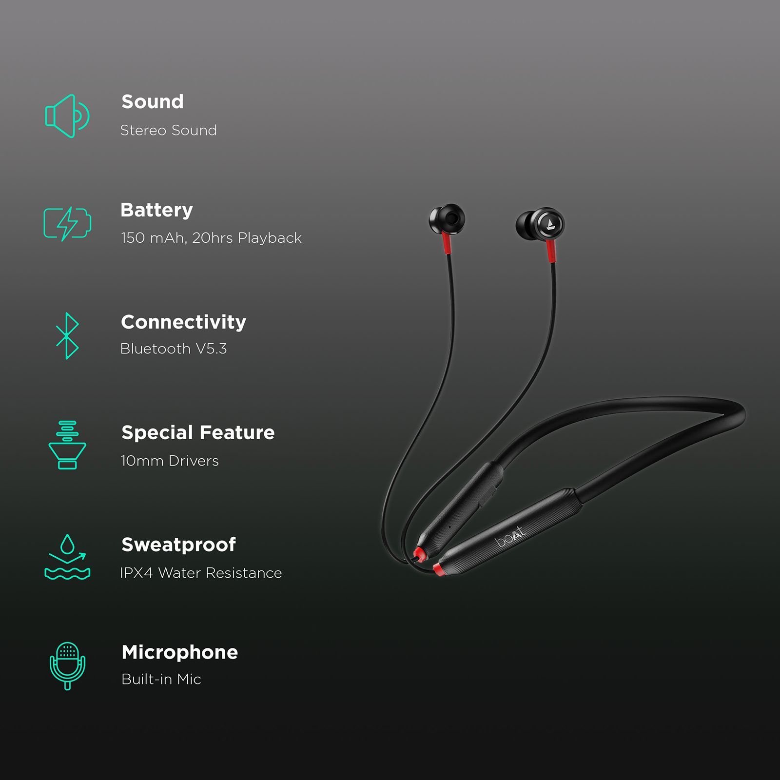 boAt Rockerz 185 Pro Neckband with Environmental Noise Cancellation (IPX4 Water Resistant, ASAP Charge, Fiery Black)_2