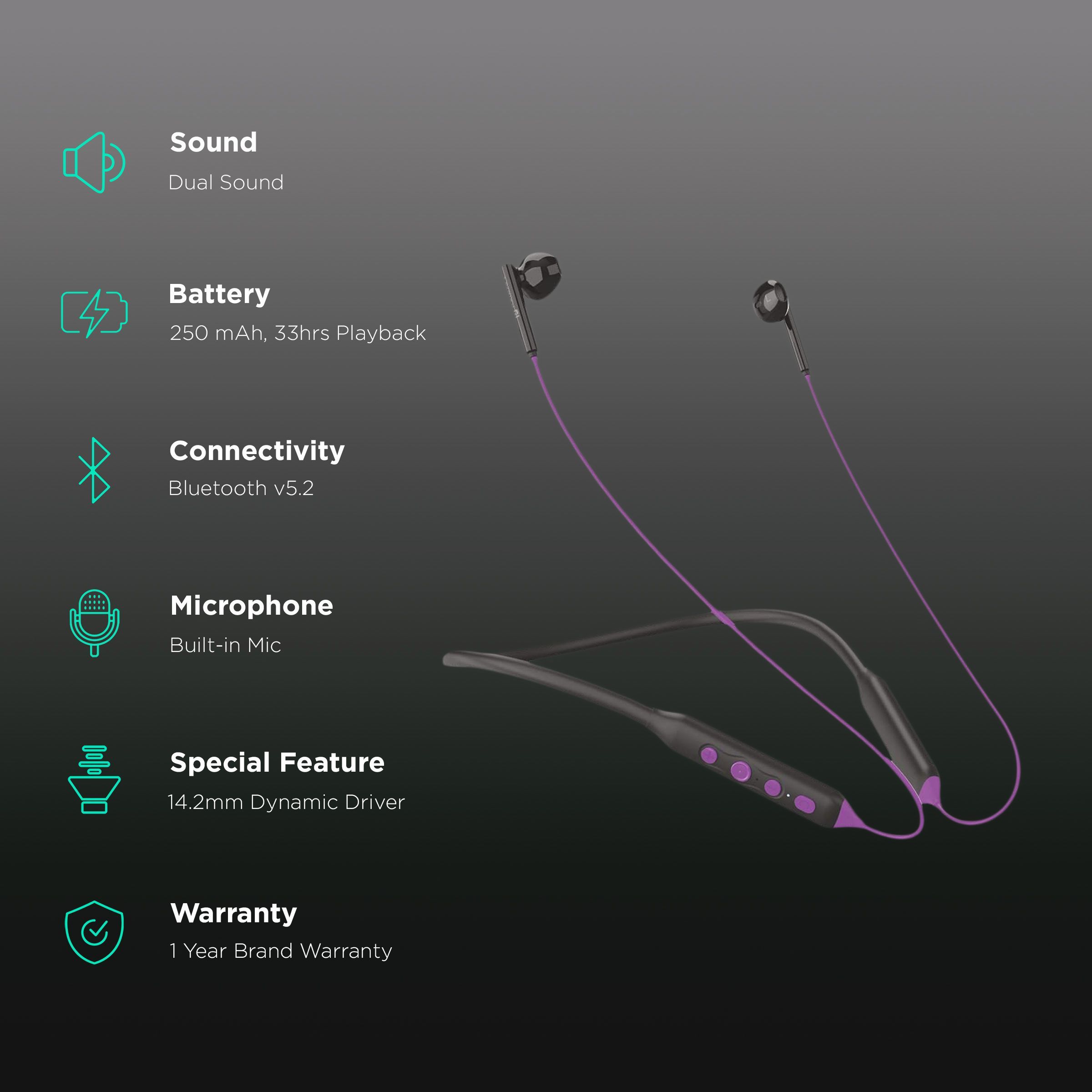 PORTRONICS Harmonics Z5 POR 1777 Neckband (Up to 33 Hours Playback, Purple)_2
