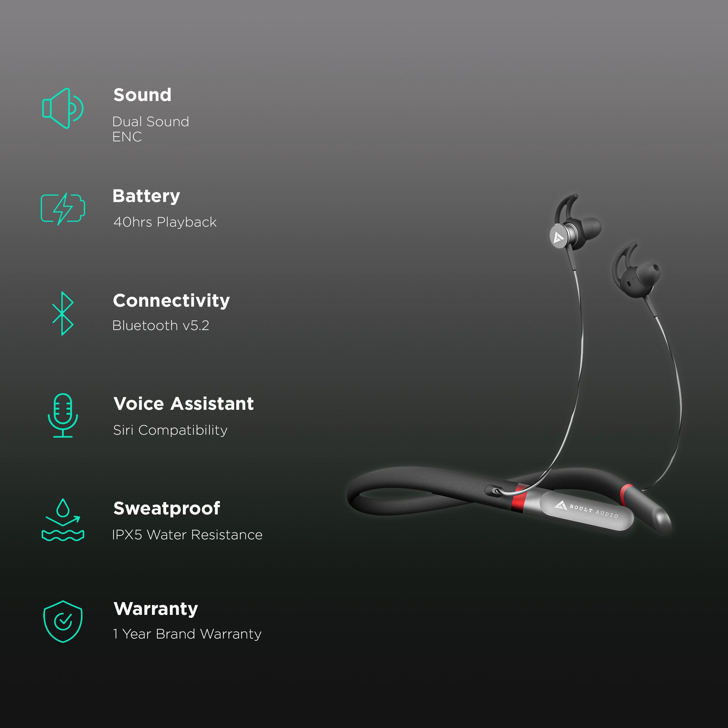 GOBOULT ProBass Fcharge Neckband with Environmental Noise Cancellation (IPX5 Water Resistant, Upto 40 Hours Playback, Black)_2