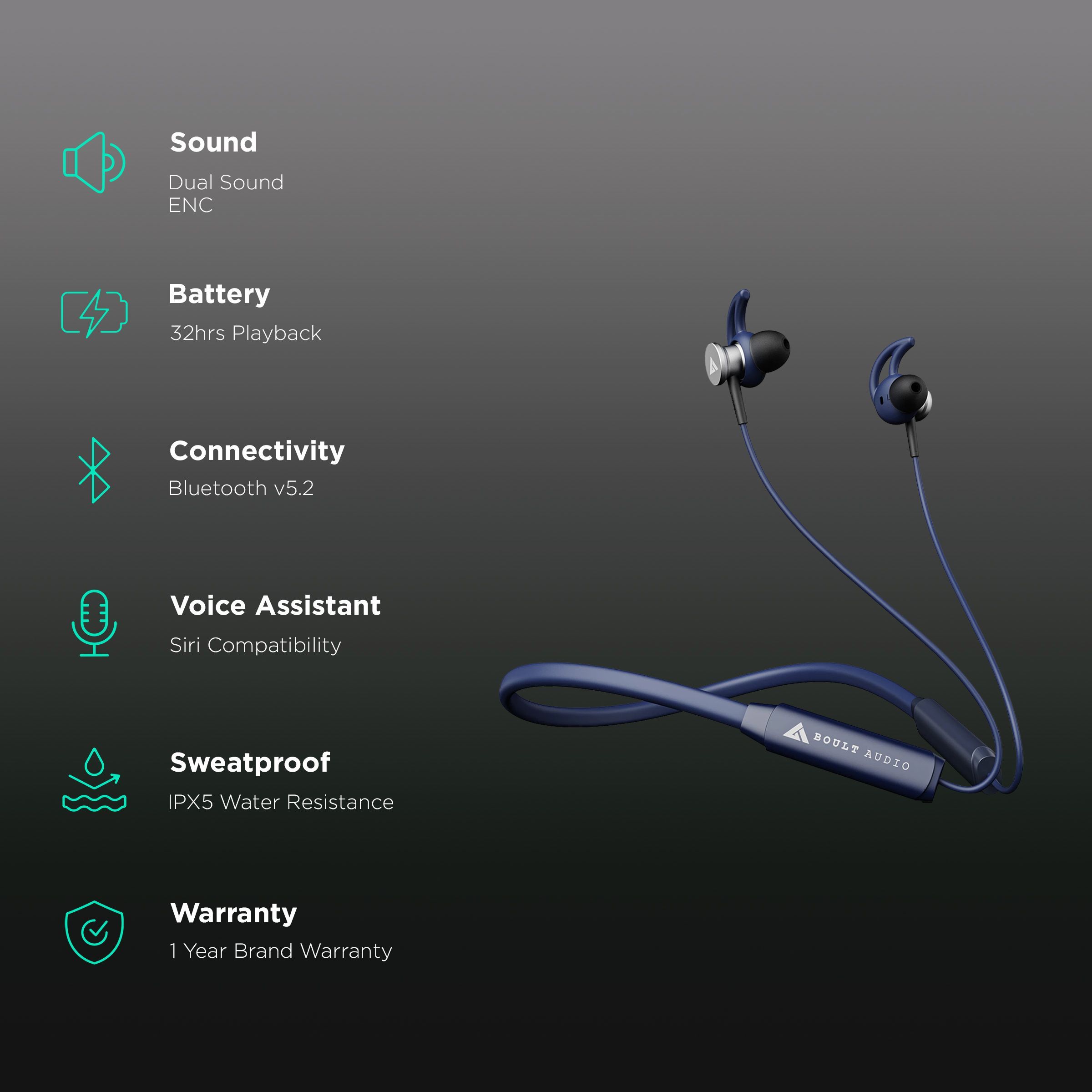 GOBOULT ProBass EQCharge Neckband with Environmental Noise Cancellation (IPX5 Water Resistant, Upto 32 Hours Playback, Blue)_2