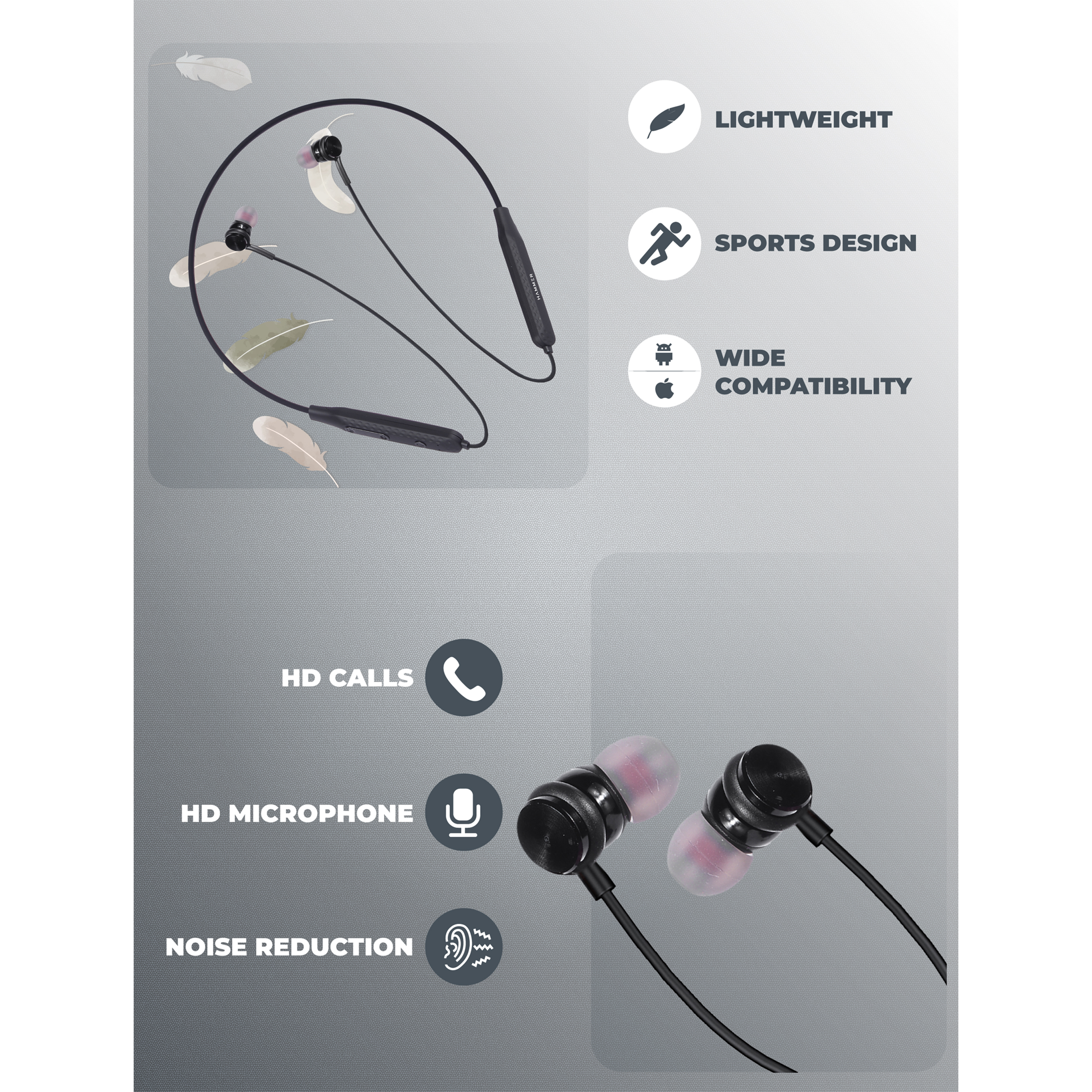 HAMMER S Neckband (IPX4 Water Resistant, Up to 30 Hours Playback, Black)_5