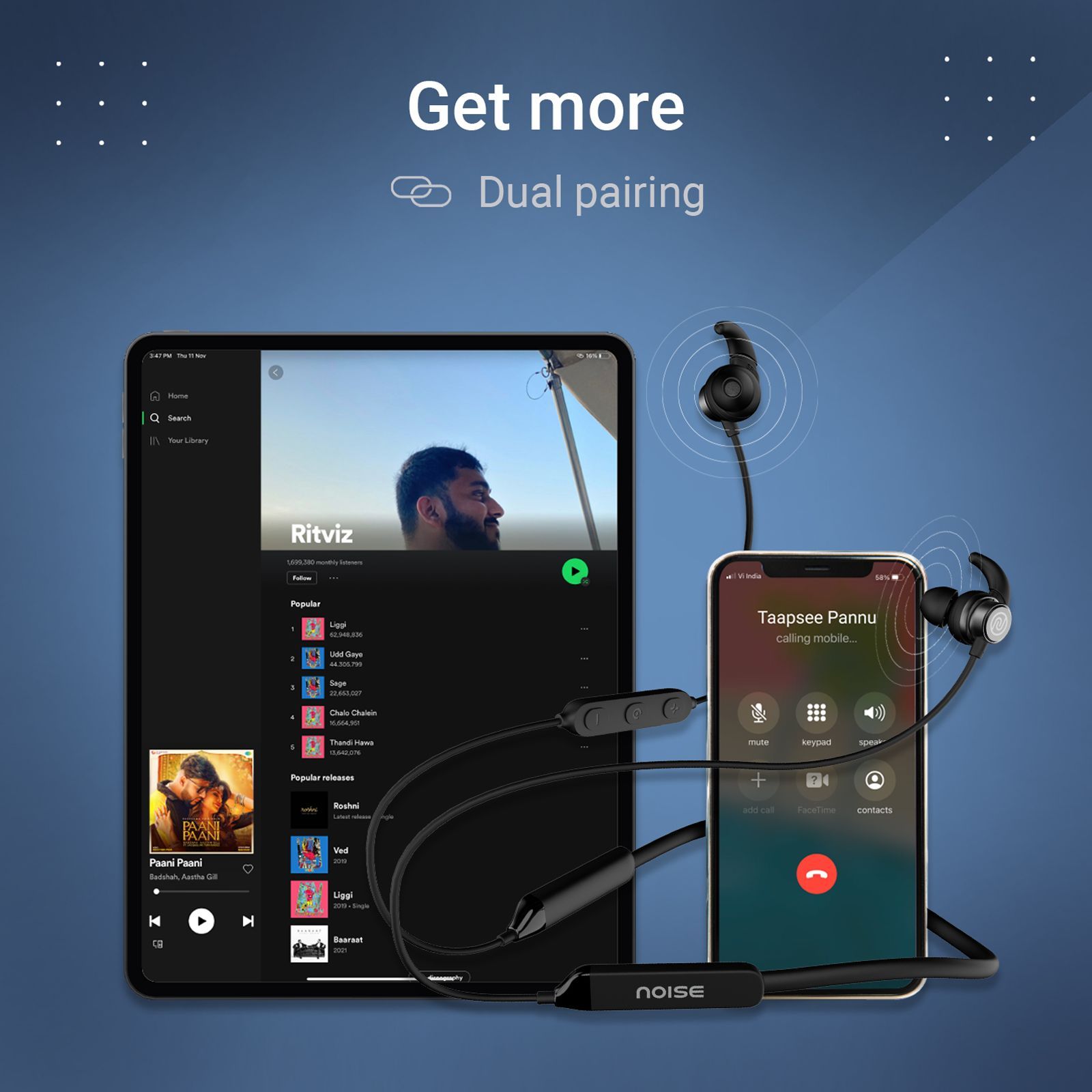 noise Blaze Neckband with Environmental Sound Reduction (IPX5 Water Resistant, Magnetic Function, Black)_4