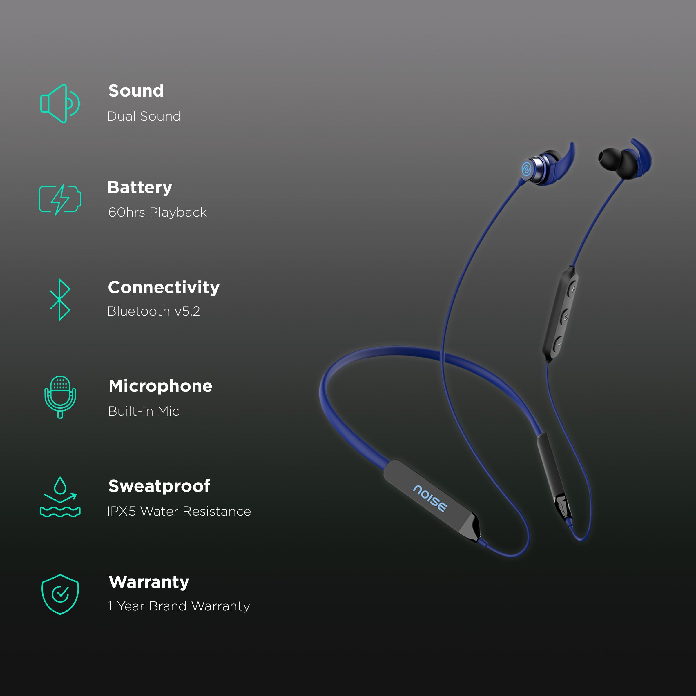 noise Blaze Neckband with Environmental Sound Reduction (IPX5 Water Resistant, Magnetic Function, Blue)_2