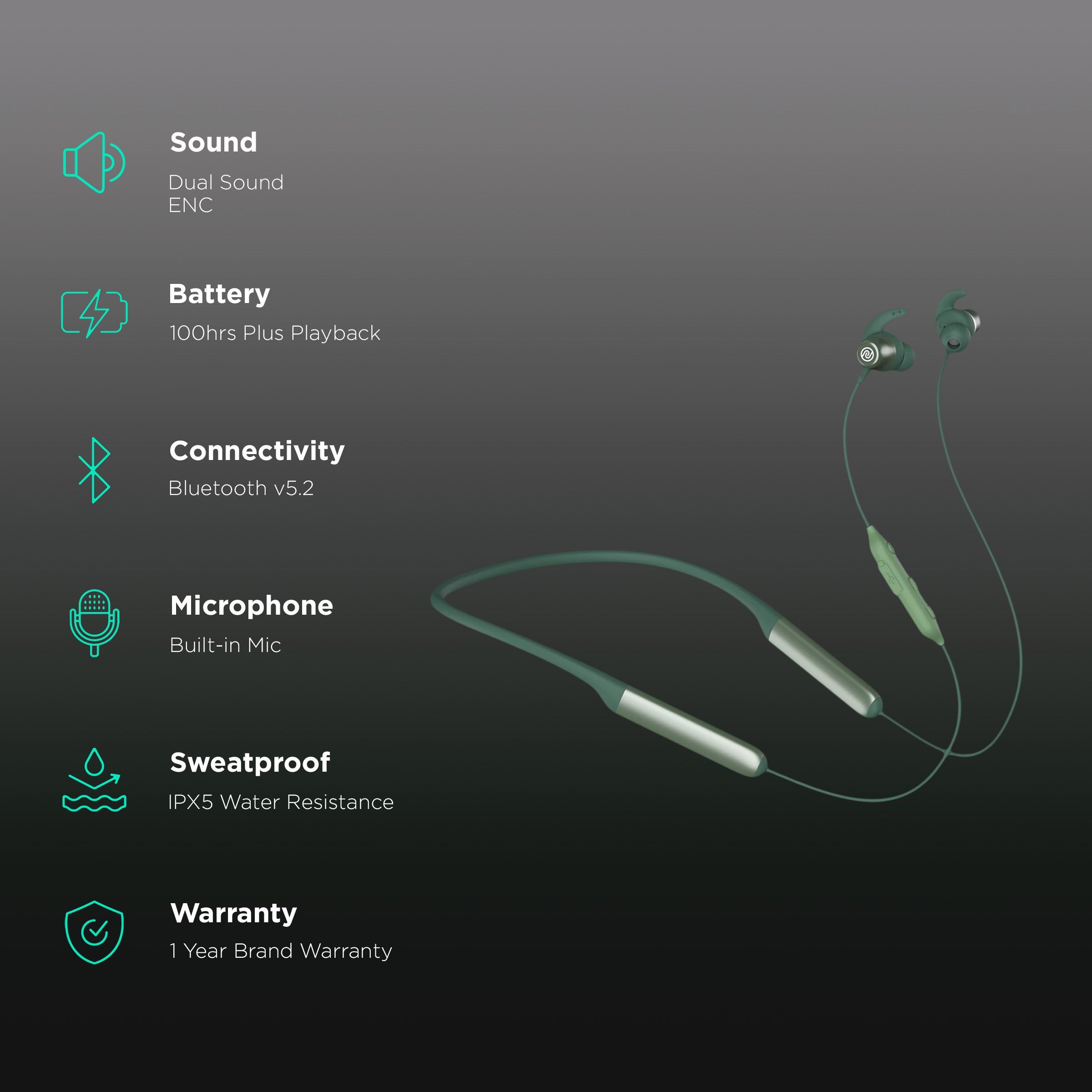 noise Xtreme Neckband with Environmental Sound Reduction (IPX5 Water Resistance, Hyper Sync Technology, Raging Green)_2