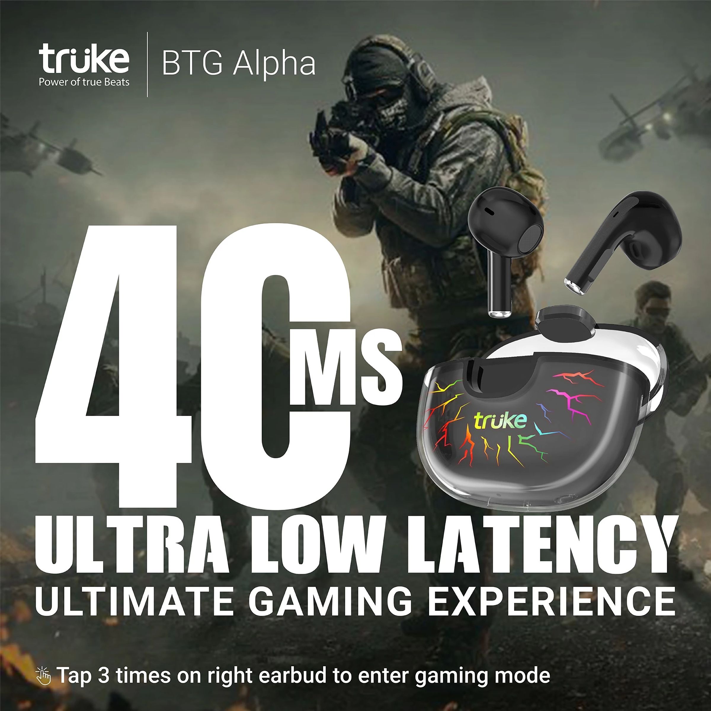 truke BTG Alpha TWS Earbuds with Environmental Noise Cancellation (Water Resistant, 40ms Low Latency Gaming, Black)_5