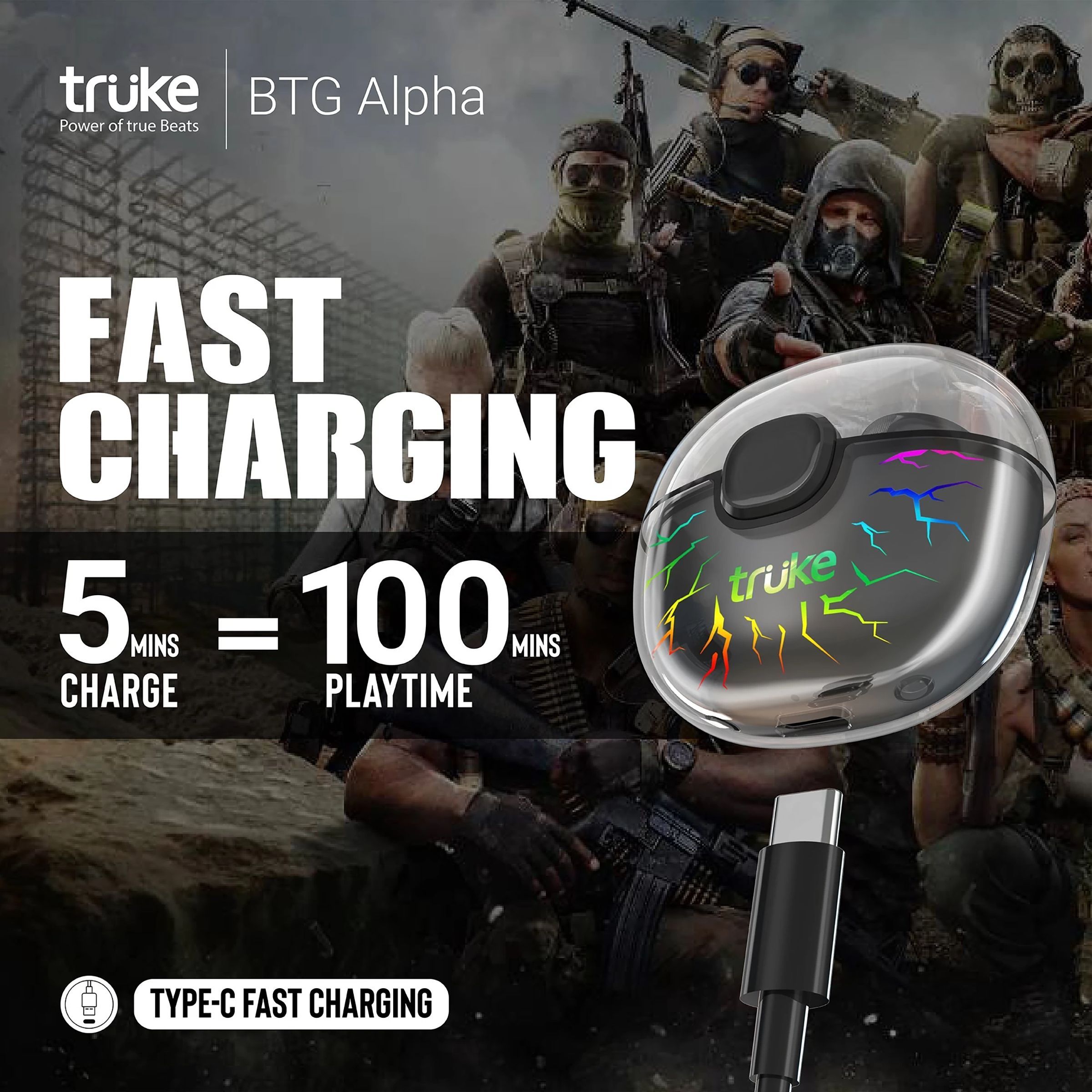 truke BTG Alpha TWS Earbuds with Environmental Noise Cancellation (Water Resistant, 40ms Low Latency Gaming, Black)_7