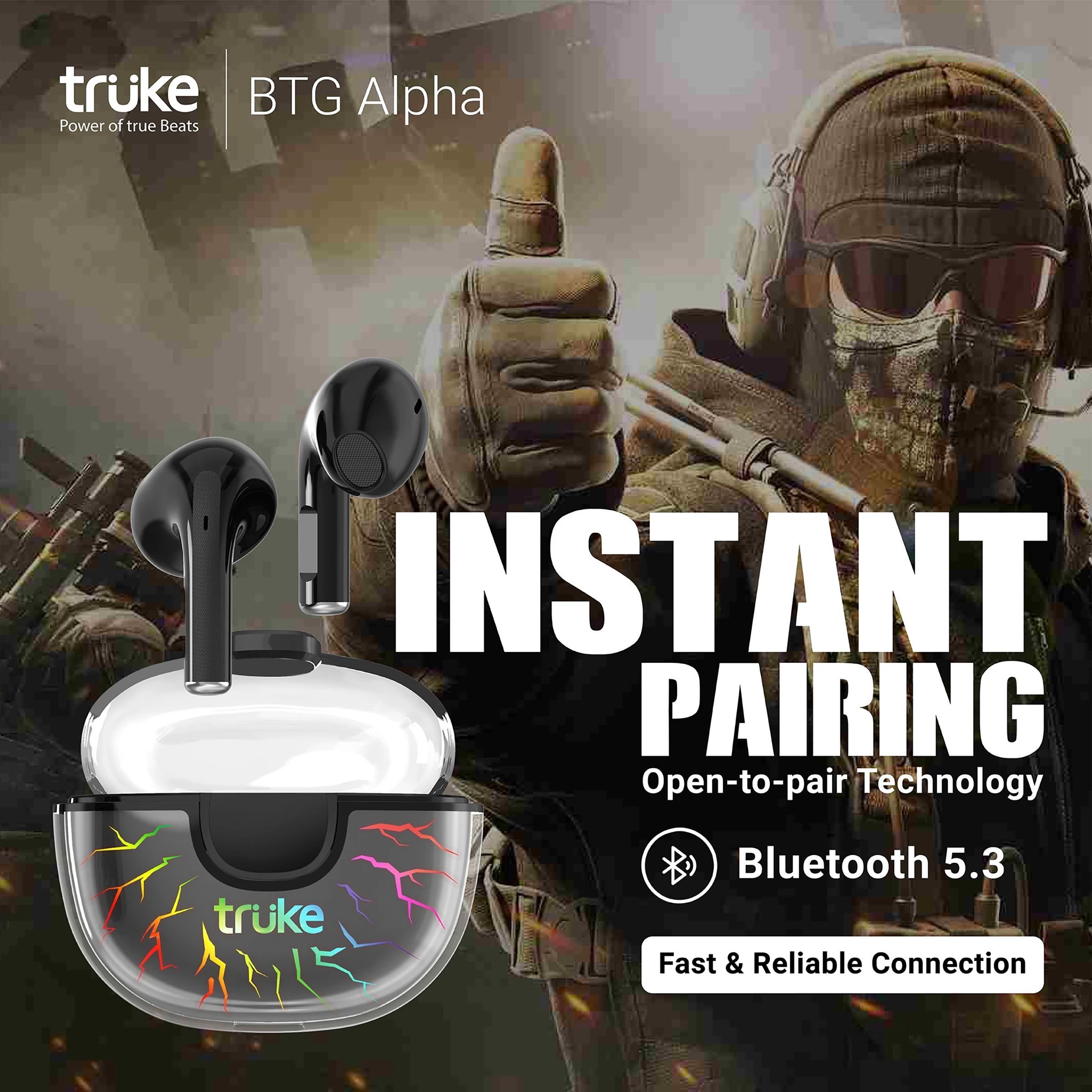 truke BTG Alpha TWS Earbuds with Environmental Noise Cancellation (Water Resistant, 40ms Low Latency Gaming, Black)_8