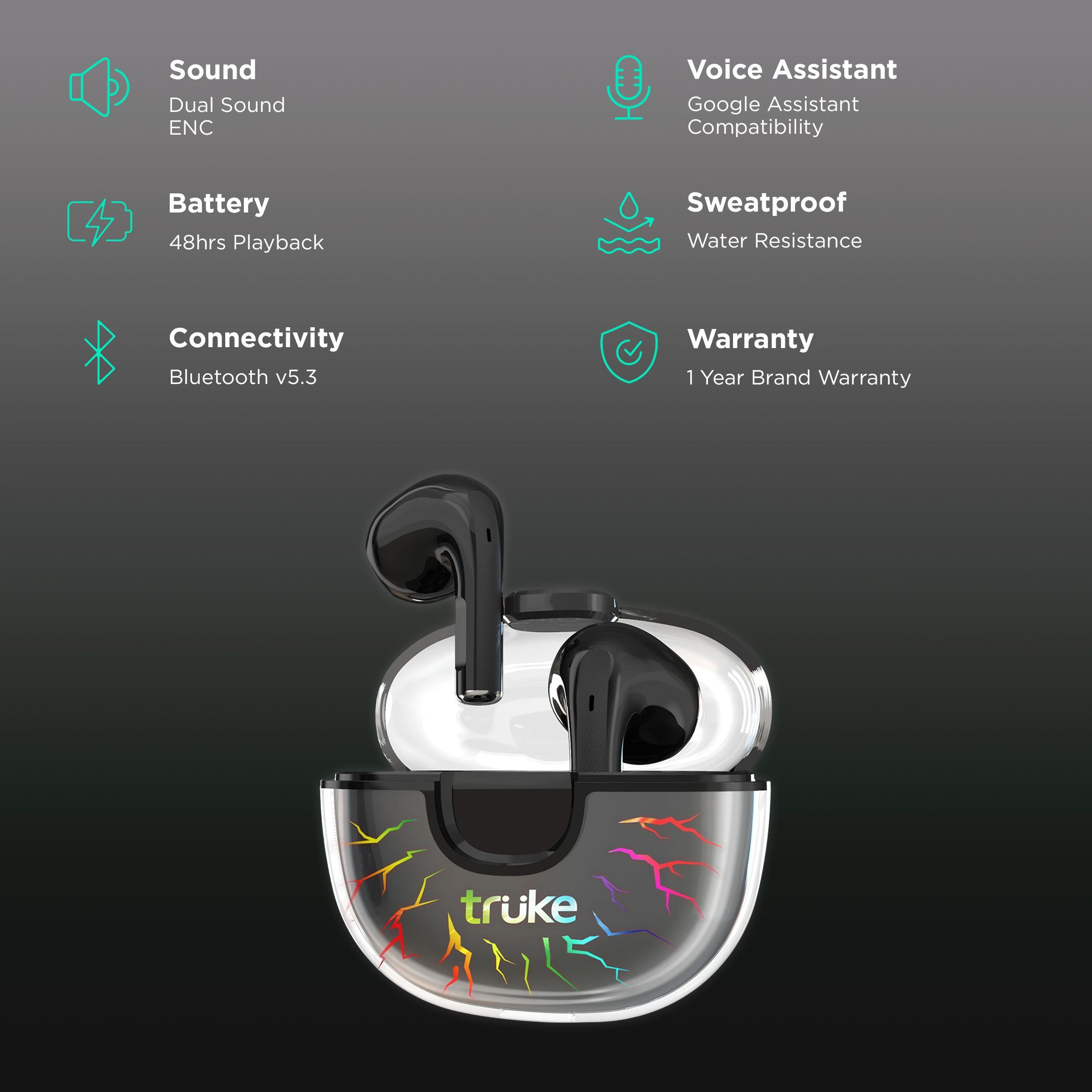 truke BTG Alpha TWS Earbuds with Environmental Noise Cancellation (Water Resistant, 40ms Low Latency Gaming, Black)_2