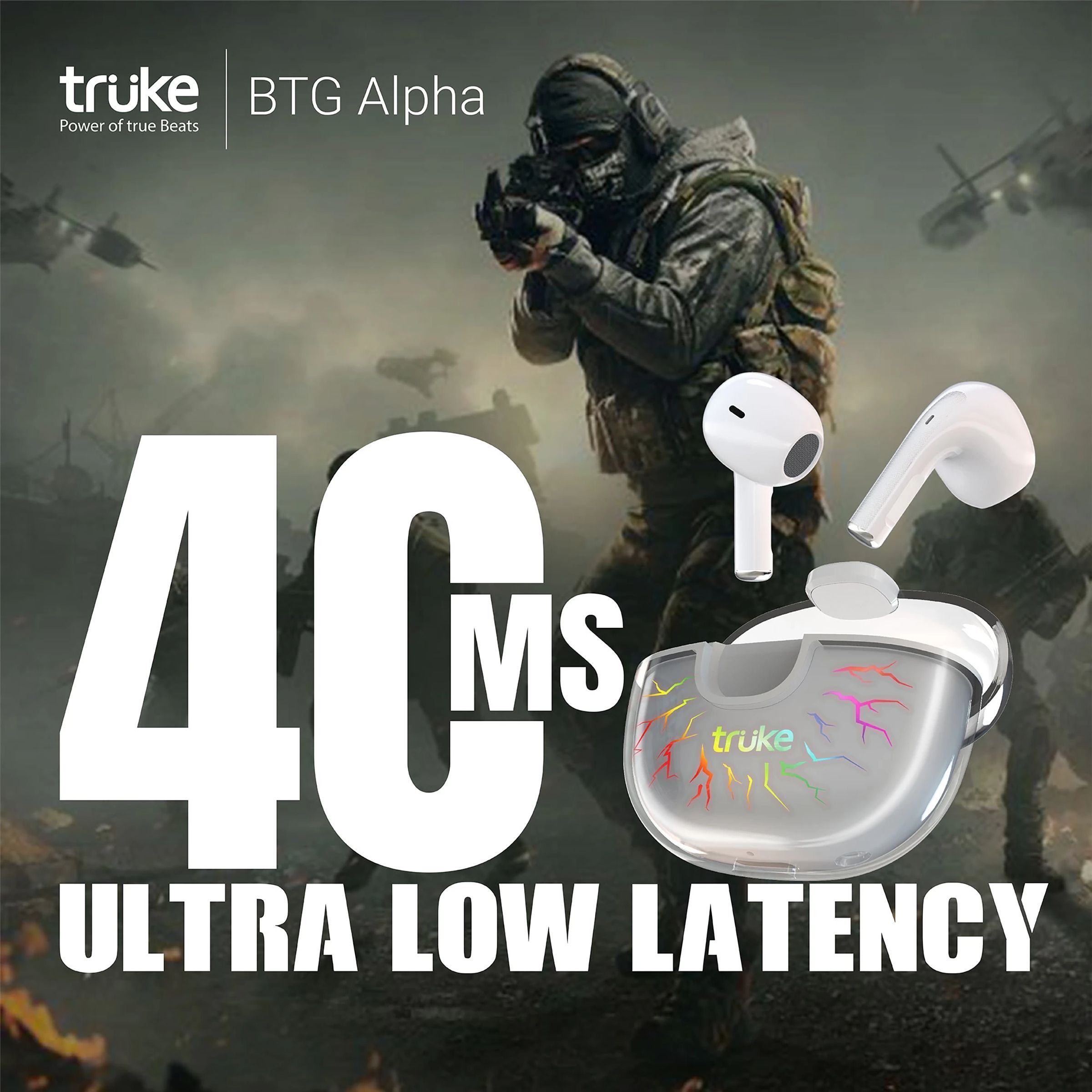 truke BTG Alpha TWS Earbuds with Environmental Noise Cancellation (Water Resistant, 40ms Low Latency Gaming, White)_7