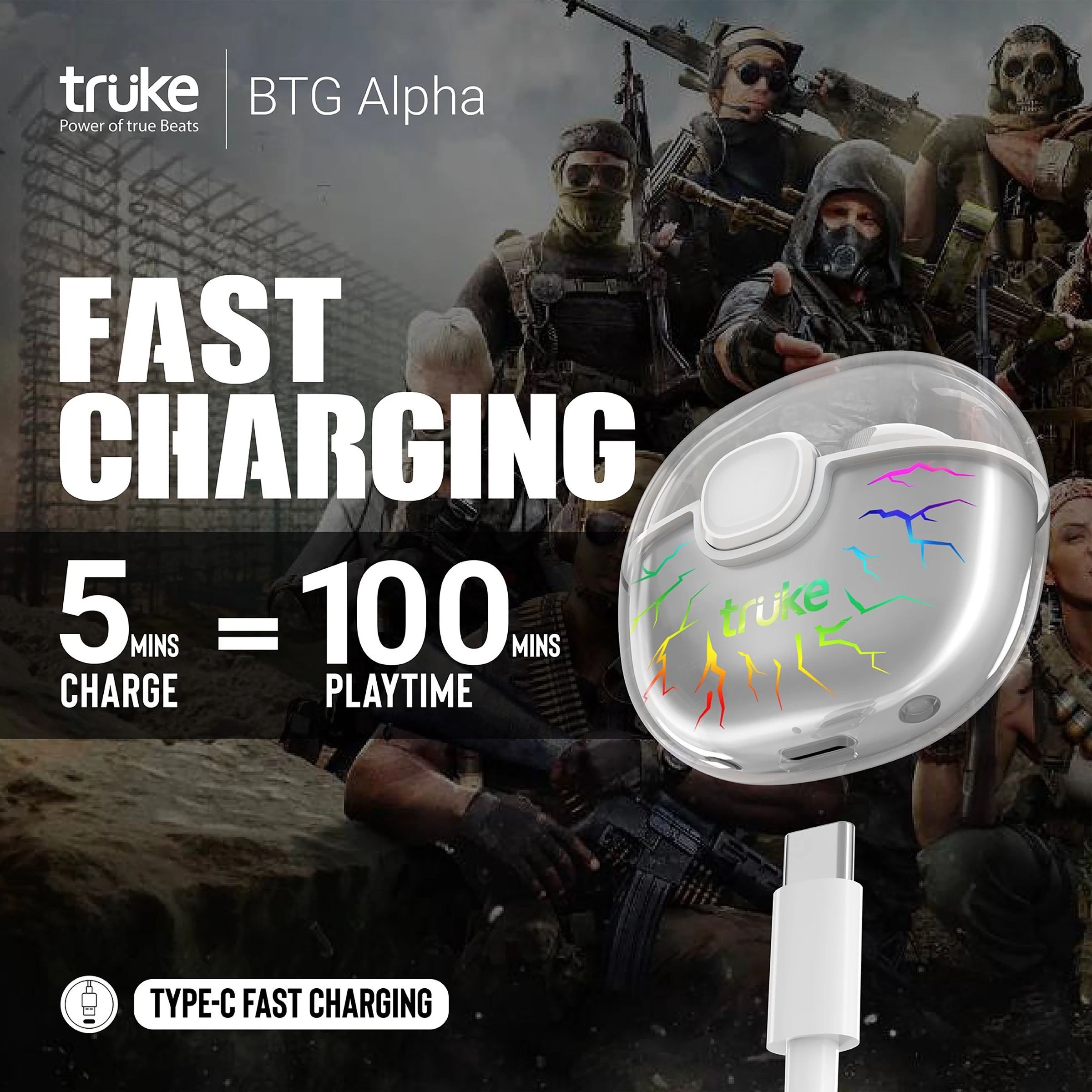 truke BTG Alpha TWS Earbuds with Environmental Noise Cancellation (Water Resistant, 40ms Low Latency Gaming, White)_8