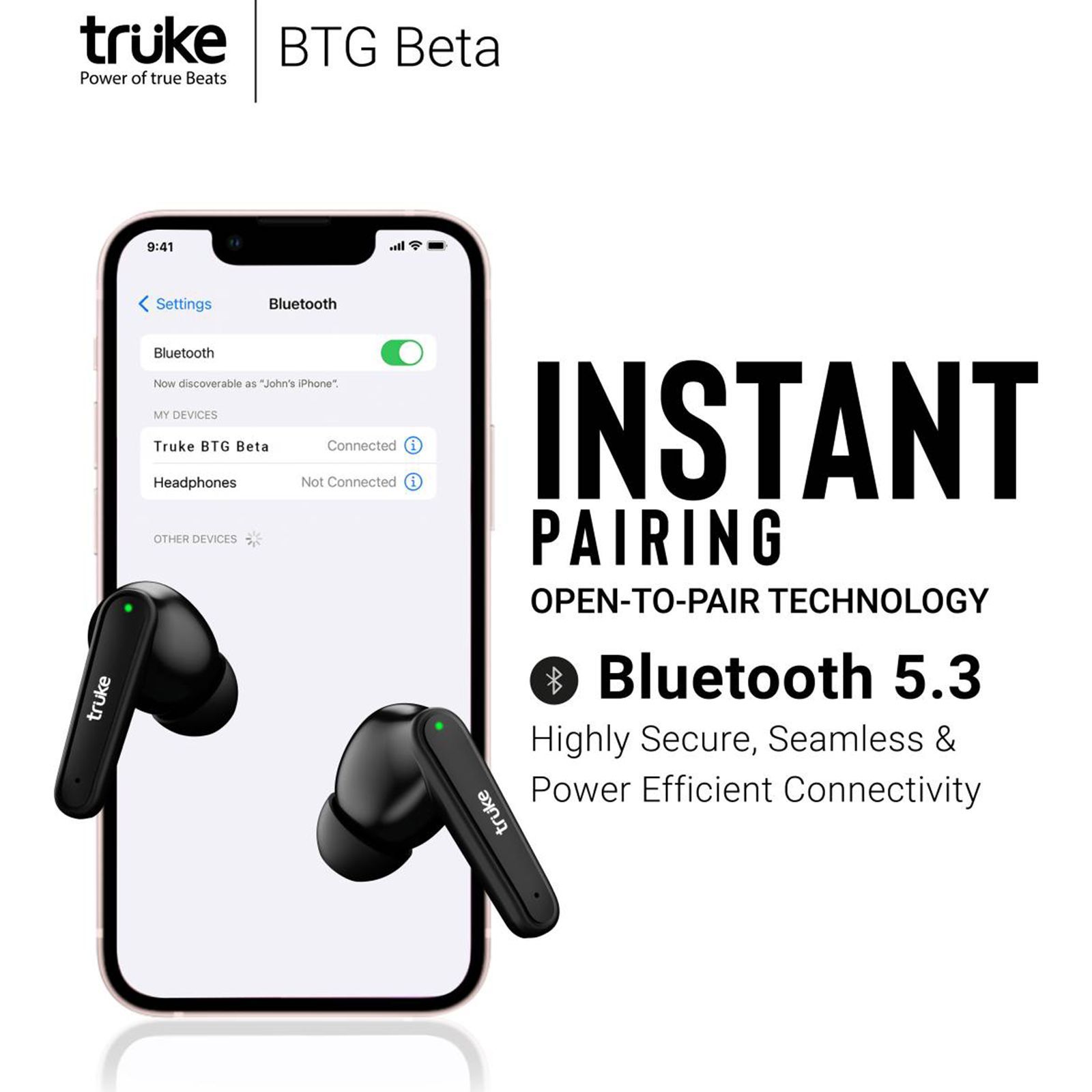 truke BTG Beta B131 TWS Earbuds with Environmental Noise Cancellation (IPX4 Water Resistant, 40ms Ultra Low Latency, Black)_4
