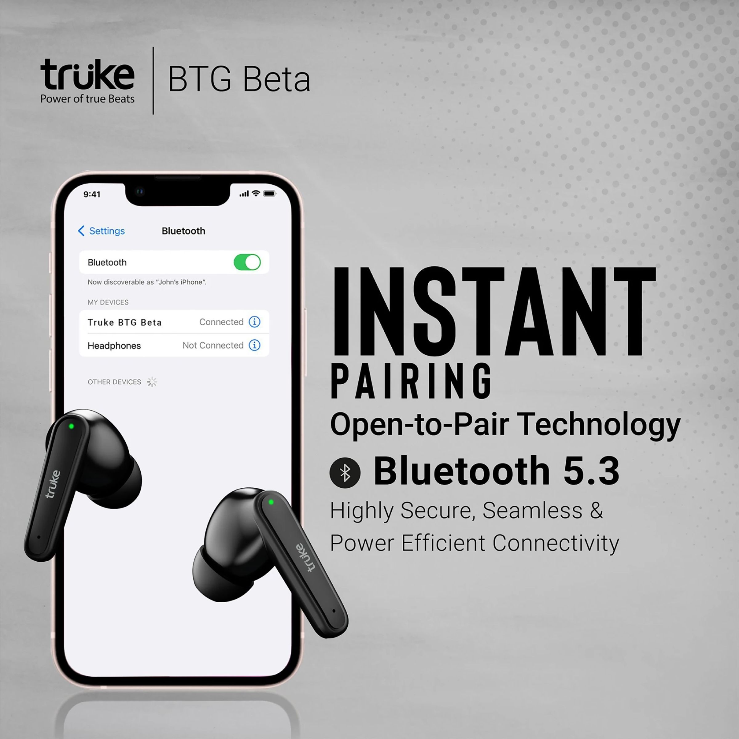 truke BTG Beta B131 TWS Earbuds with Environmental Noise Cancellation (IPX4 Water Resistant, 40ms Ultra Low Latency, Black)_6