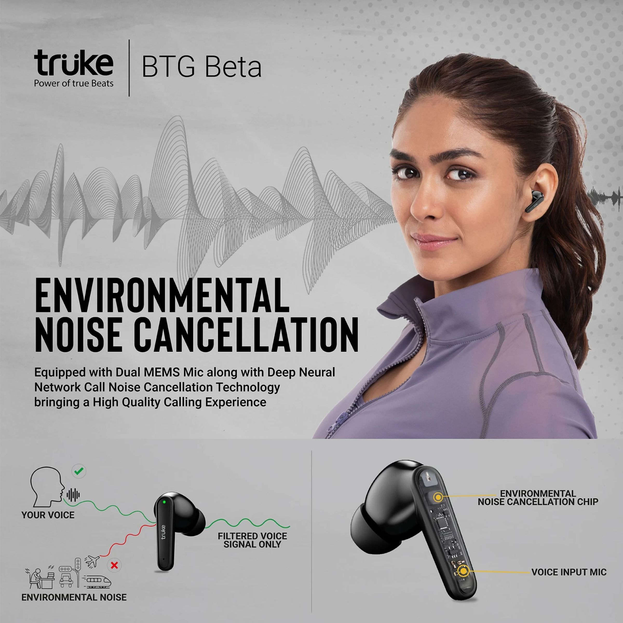 truke BTG Beta B131 TWS Earbuds with Environmental Noise Cancellation (IPX4 Water Resistant, 40ms Ultra Low Latency, Black)_7