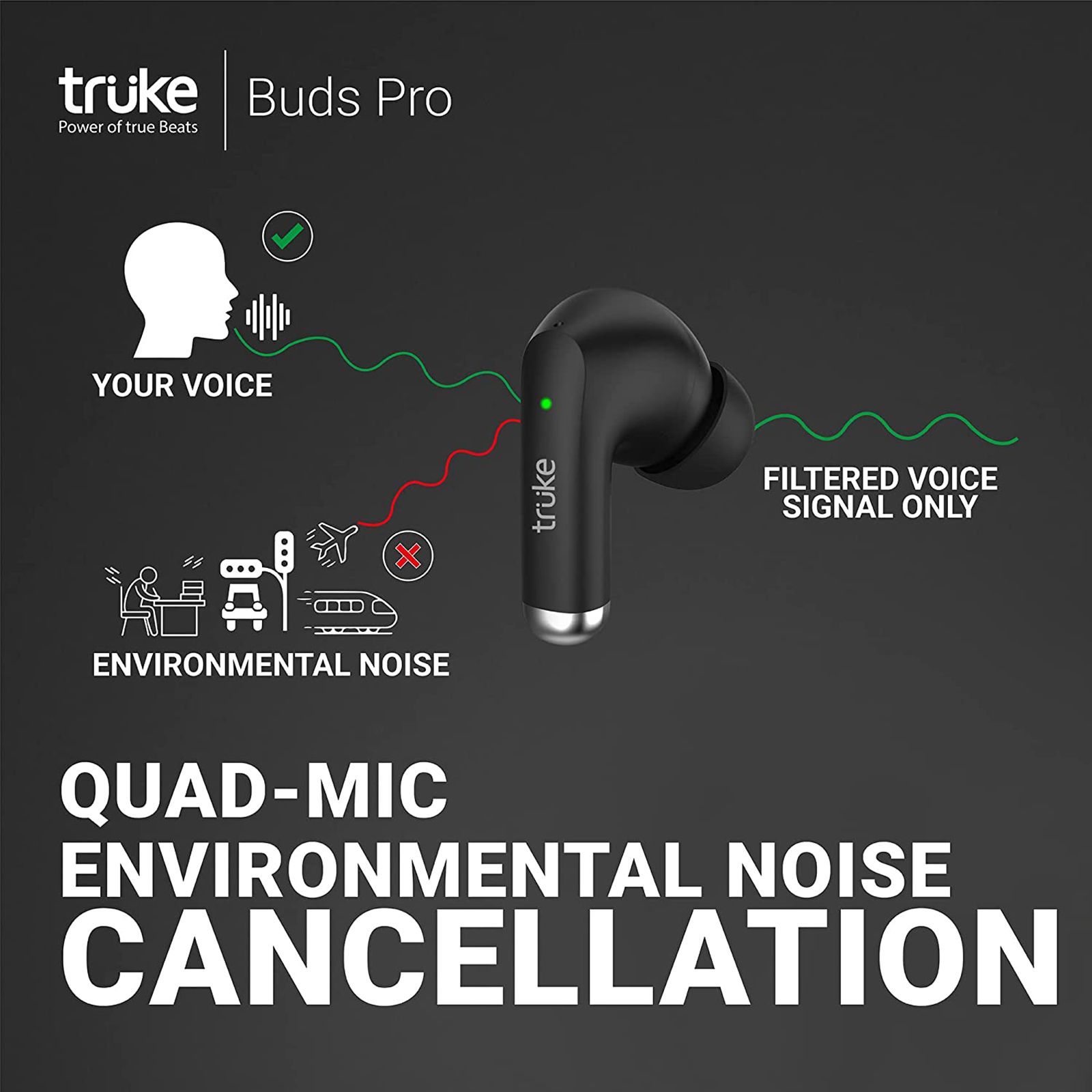 truke Buds Pro F60 TWS Earbuds with Hybrid Active Noise Cancellation (IPX4 Water Resistant, 50ms Ultra Low Latency, Black)_5