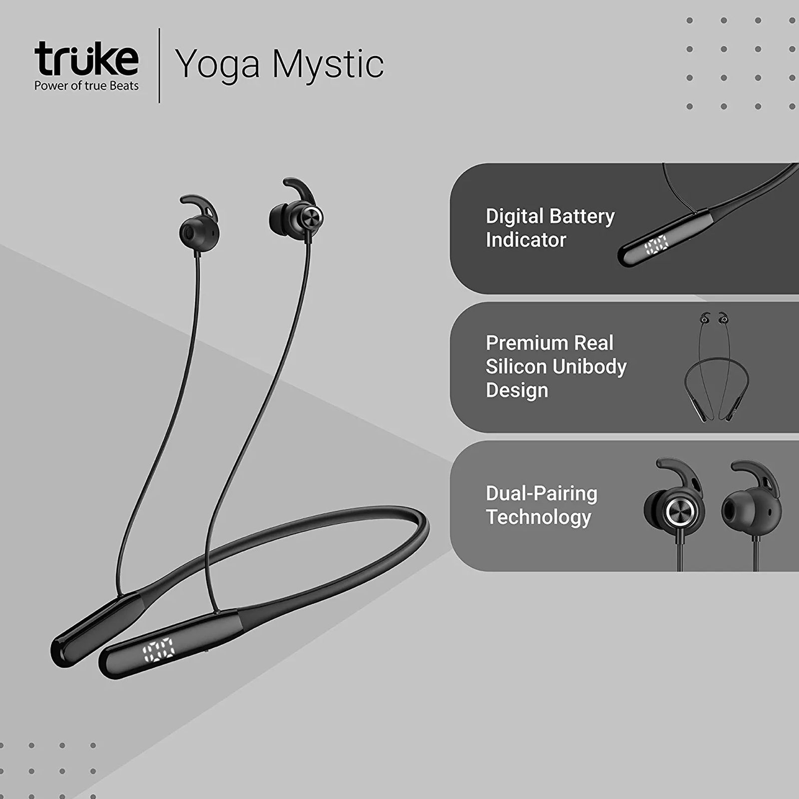 truke Yoga Mystic YB-12 Neckband with Environmental Noise Cancellation (IPX4 Water Resistant, 40ms Ultra Low Latency Game Mode, Black)_5