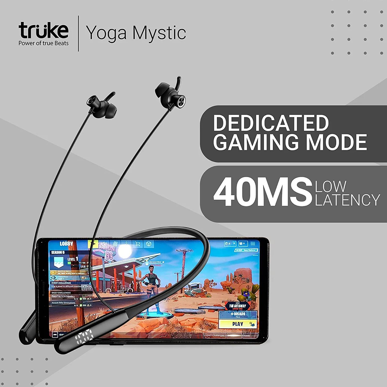 truke Yoga Mystic YB-12 Neckband with Environmental Noise Cancellation (IPX4 Water Resistant, 40ms Ultra Low Latency Game Mode, Black)_6