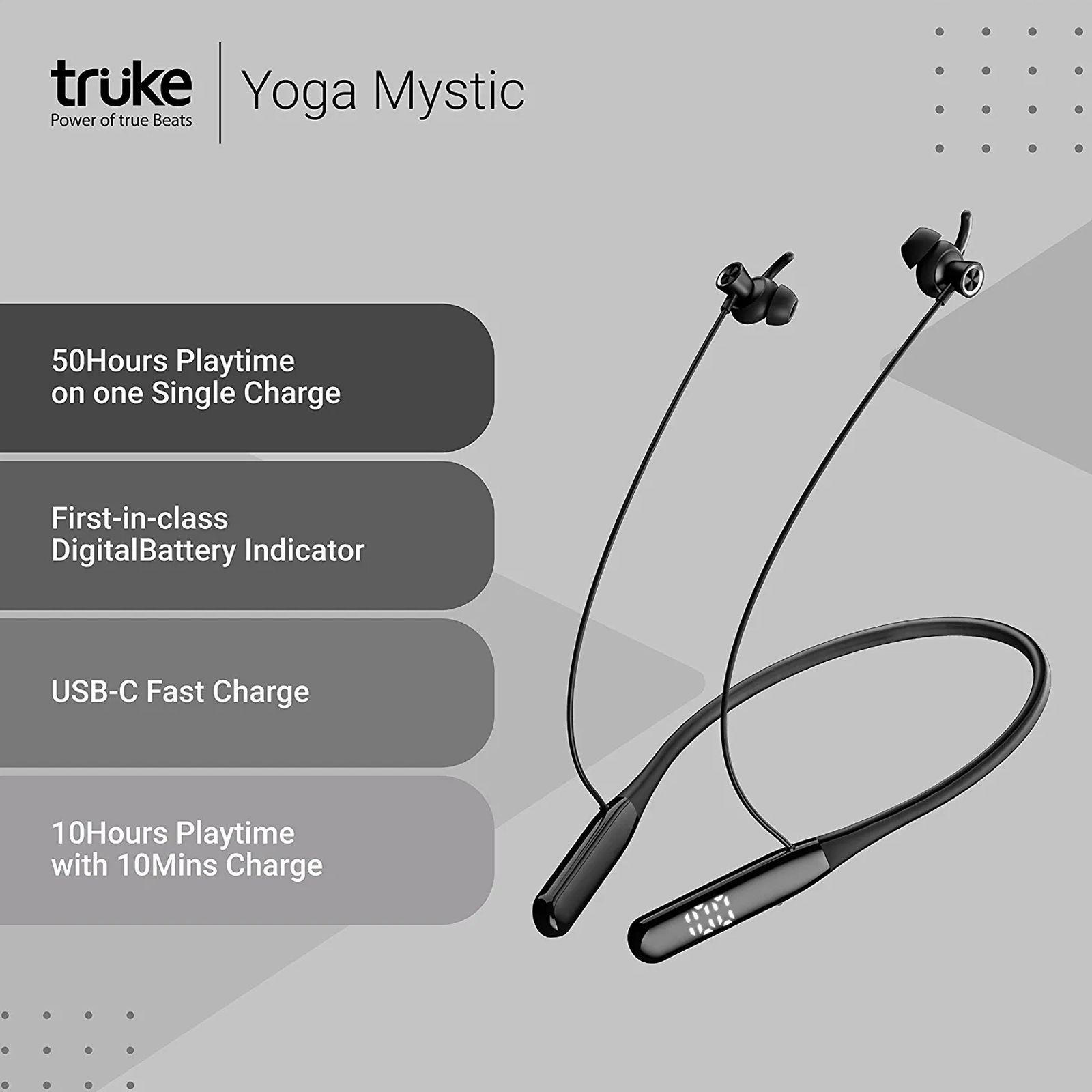 truke Yoga Mystic YB-12 Neckband with Environmental Noise Cancellation (IPX4 Water Resistant, 40ms Ultra Low Latency Game Mode, Black)_9