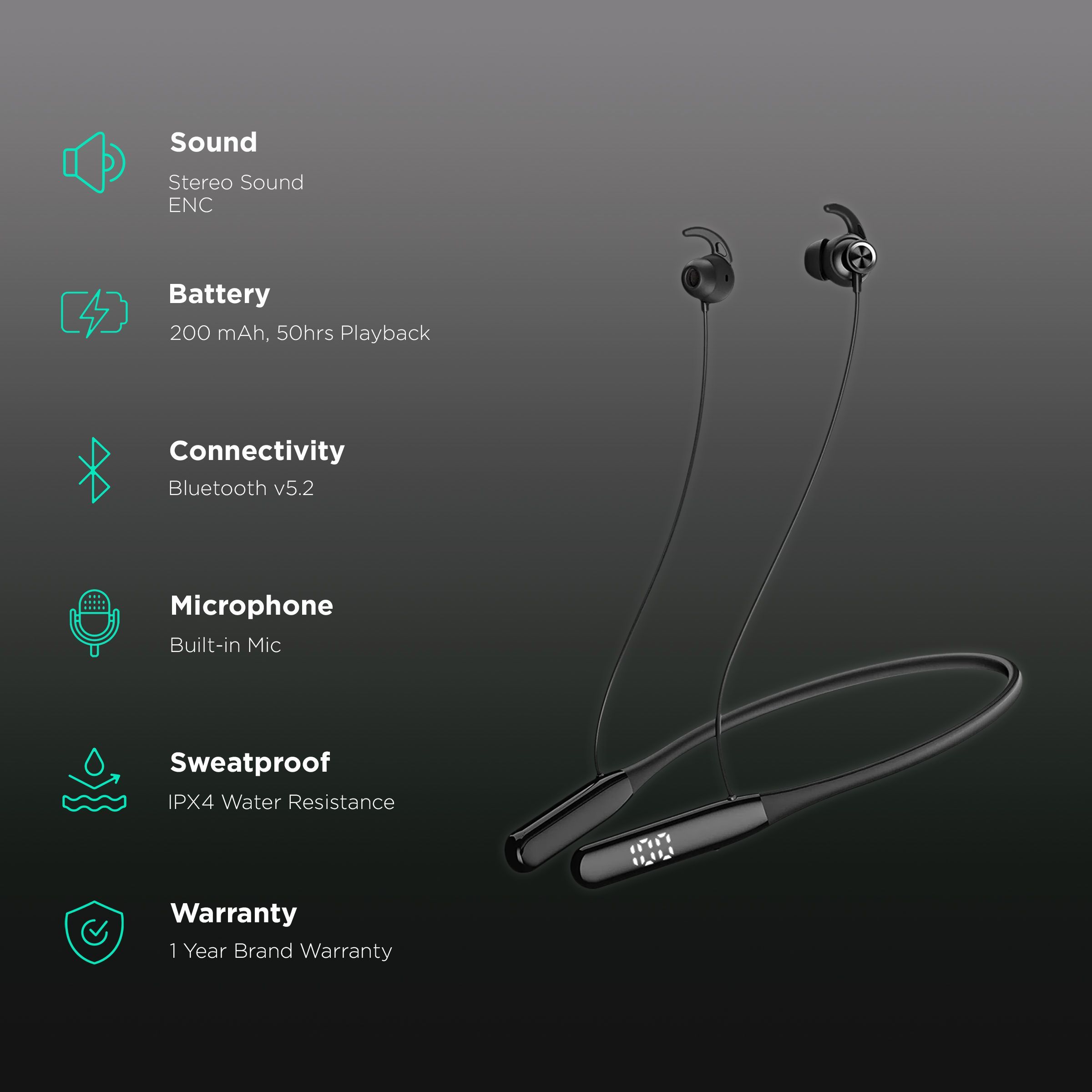 truke Yoga Mystic YB-12 Neckband with Environmental Noise Cancellation (IPX4 Water Resistant, 40ms Ultra Low Latency Game Mode, Black)_2