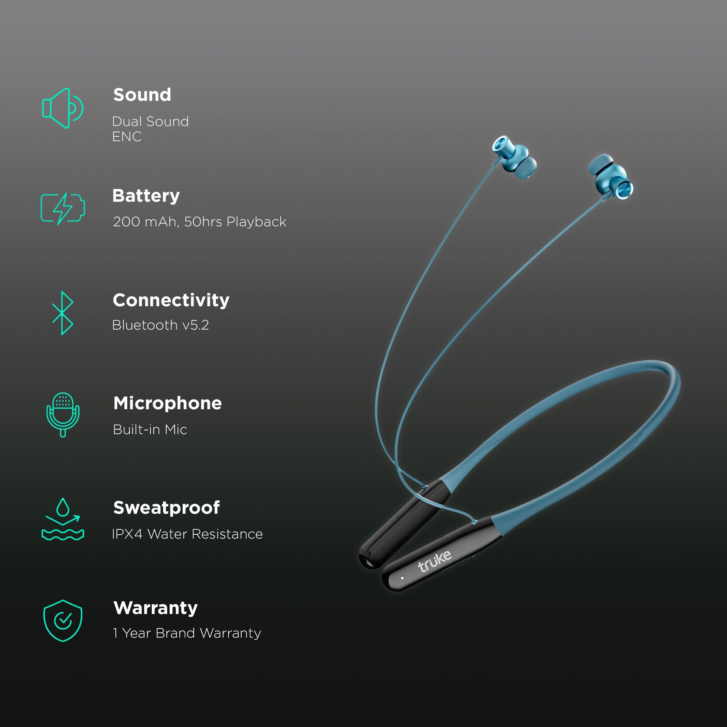 truke Yoga Mystic Lite YB-22 Neckband with Environmental Noise Cancellation (IPX4 Water Resistant, 40ms Ultra Low Latency Gaming Mode, Blue) truke Yoga Mystic Lite YB-22 Neckband with Environmental Noise Cancellation (IPX4 Water Resistant, 40ms Ultra Low Latency Gaming Mode, Blue)_2