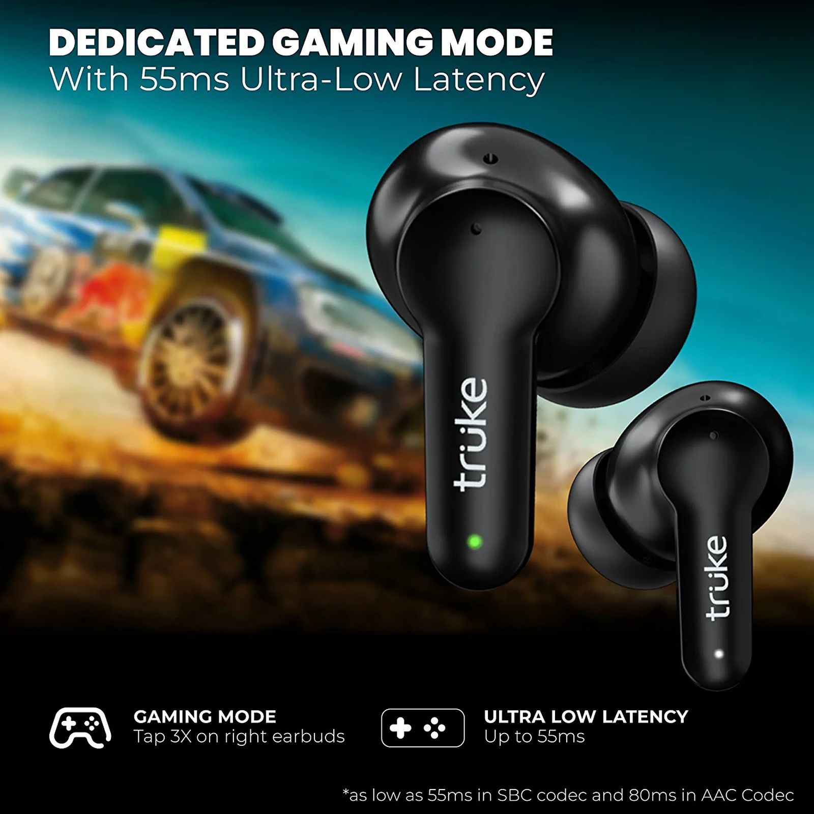 truke Buds S2 Lite TWS Earbuds with Environmental Noise Cancellation (IPX4 Water Resistant, 55ms Low Latency, Black)_3