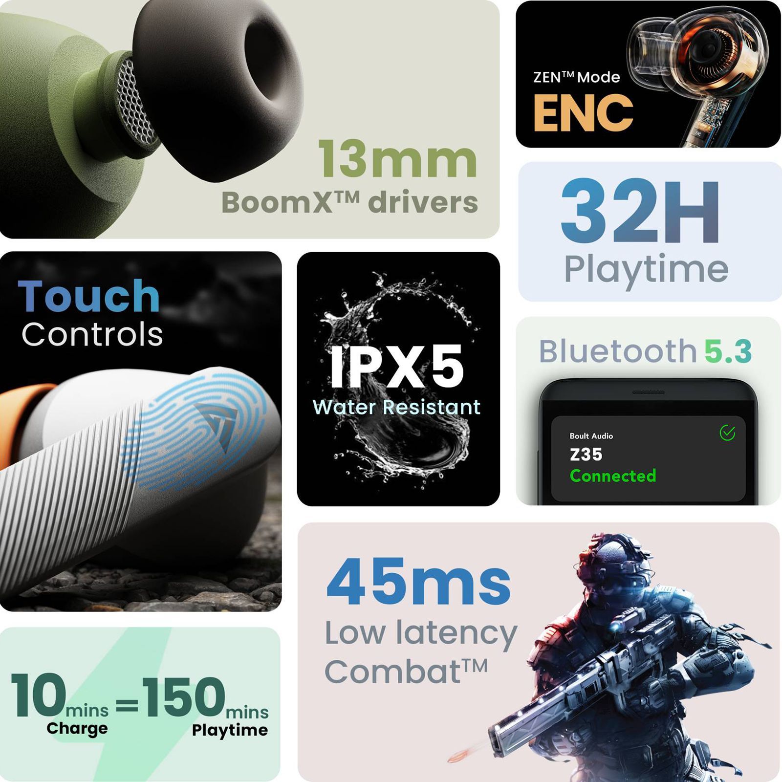 GOBOULT Airbass Z35 TWS Earbuds with Environmental Noise Cancellation (IPX5 Water Resistant, 32Hrs Total Playback Time, Sunset Grey)_11