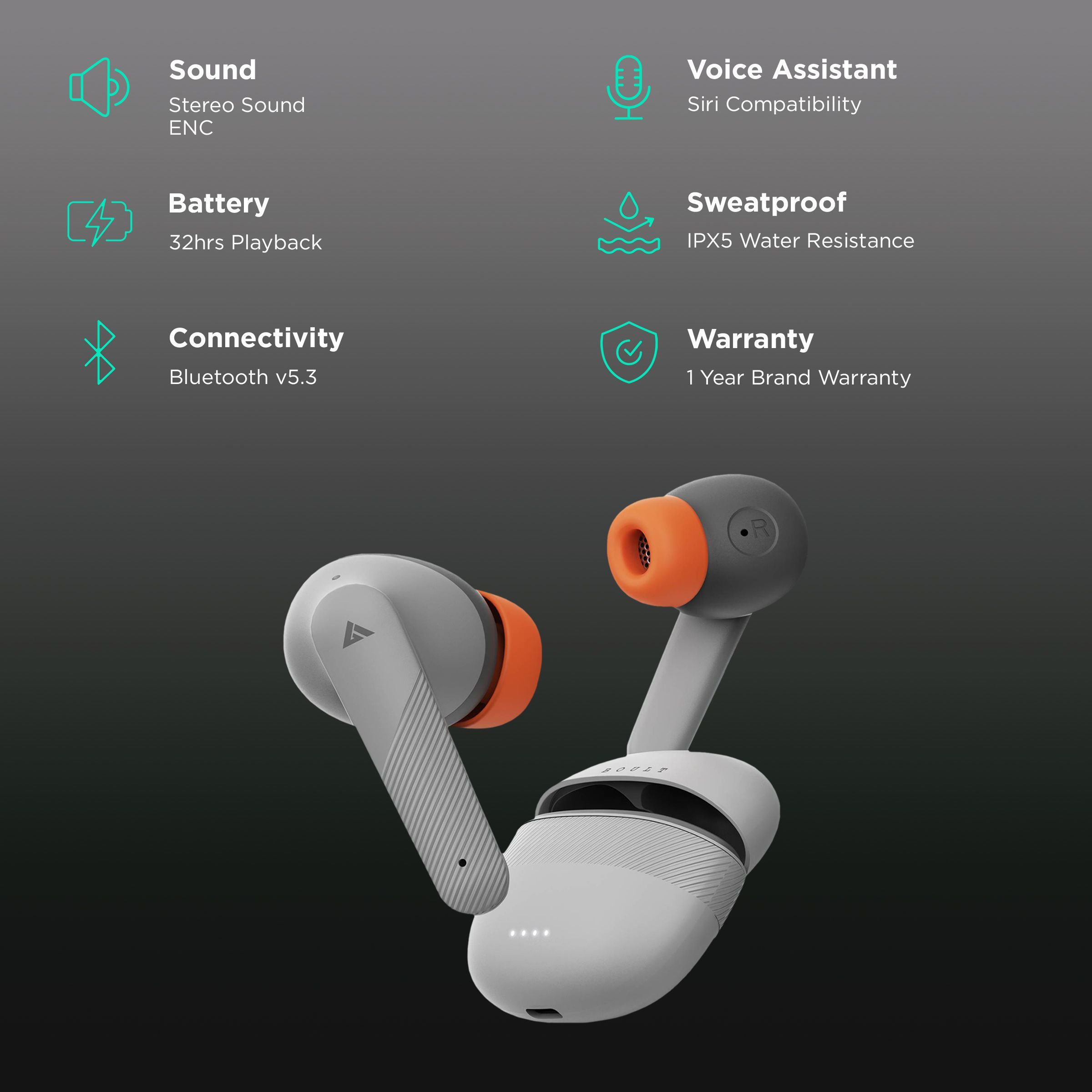 GOBOULT Airbass Z35 TWS Earbuds with Environmental Noise Cancellation (IPX5 Water Resistant, 32Hrs Total Playback Time, Sunset Grey)_2