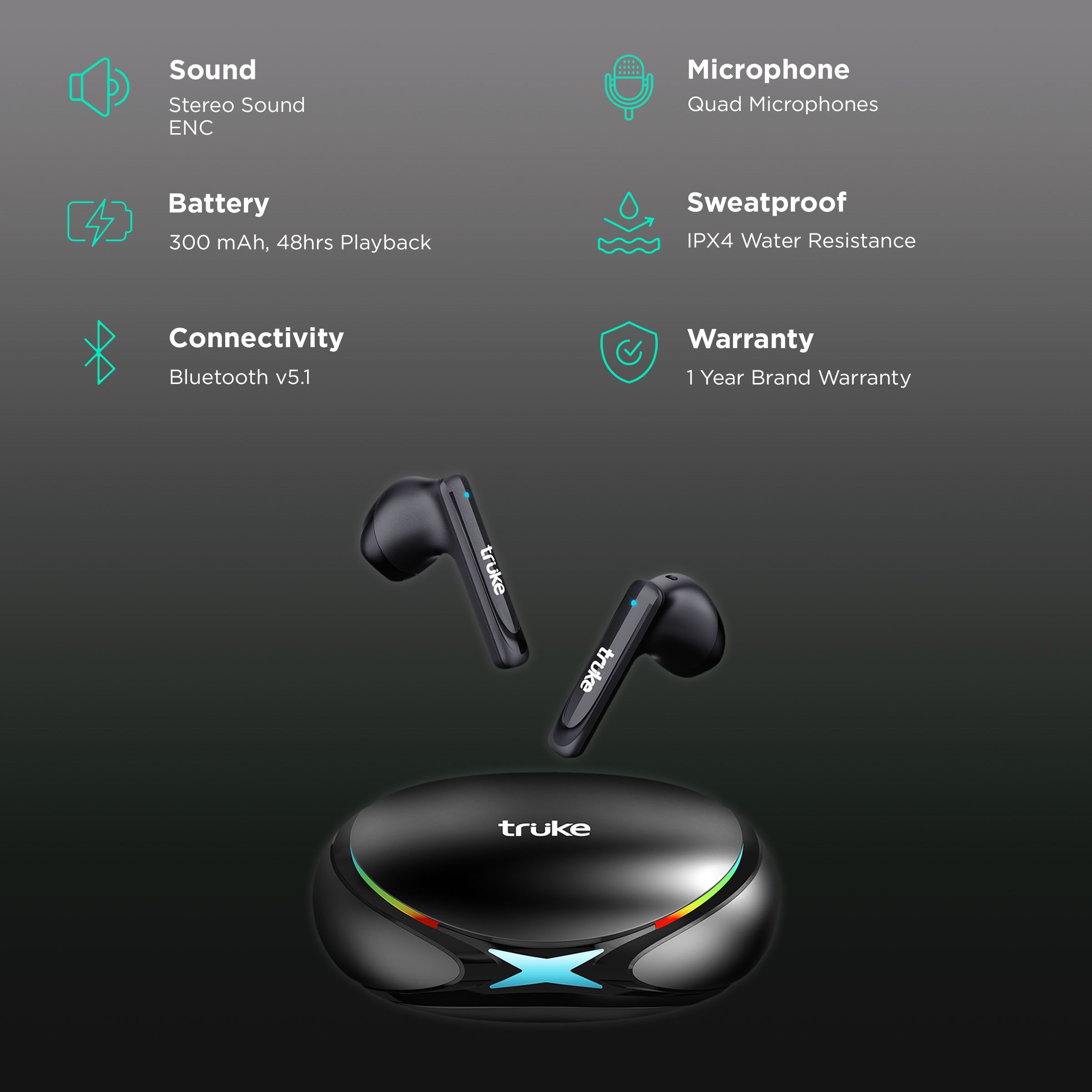 truke BTGX1 F111 TWS Earbuds with Environmental Noise Cancellation (IPX4 Water Resistance, 10hrs Playtime Single Charge, Black) truke BTGX1 F111 TWS Earbuds with Environmental Noise Cancellation (IPX4 Water Resistance, 10hrs Playtime Single Charge, Black)_2