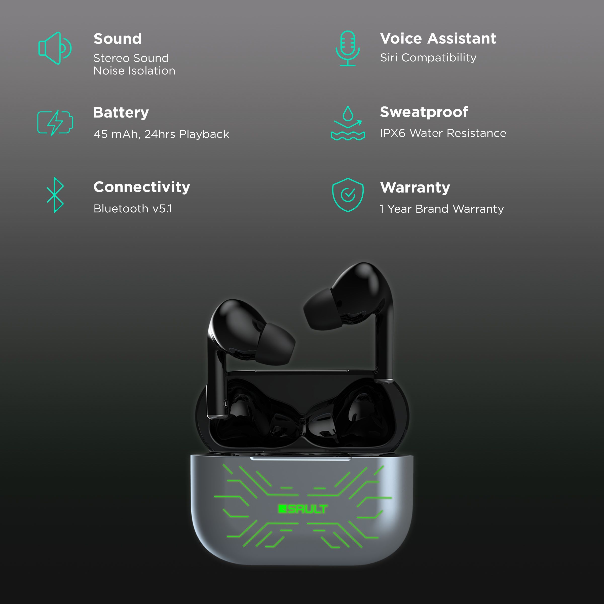 SAULT Airplugs 3x TWS Earbuds with Noise Isolation (IPX6 Water Resistant, Voice Assistant, Grey) SAULT Airplugs 3x TWS Earbuds with Noise Isolation (IPX6 Water Resistant, Voice Assistant, Grey)_2