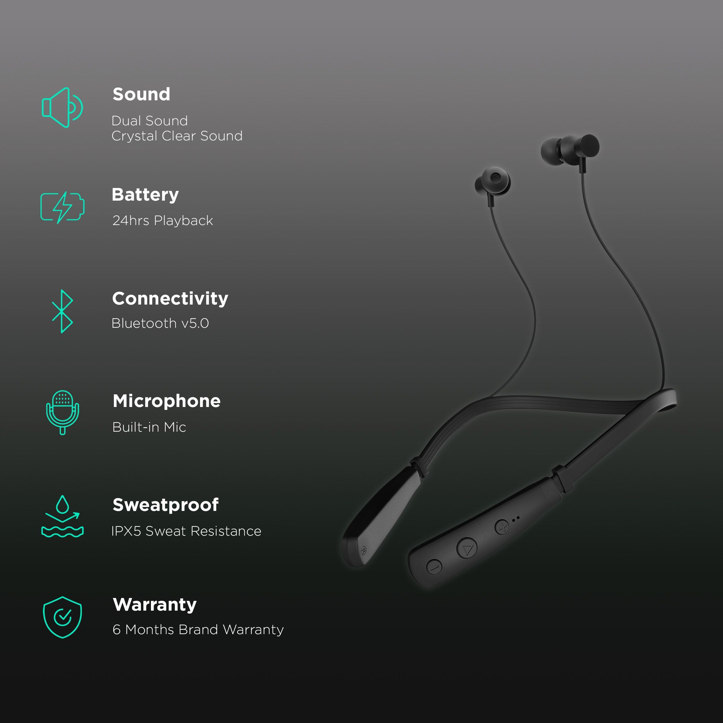 in base Urban X2i IB-2808 Neckband (IPX5 Water Resistant, Deep Bass, Black)_2