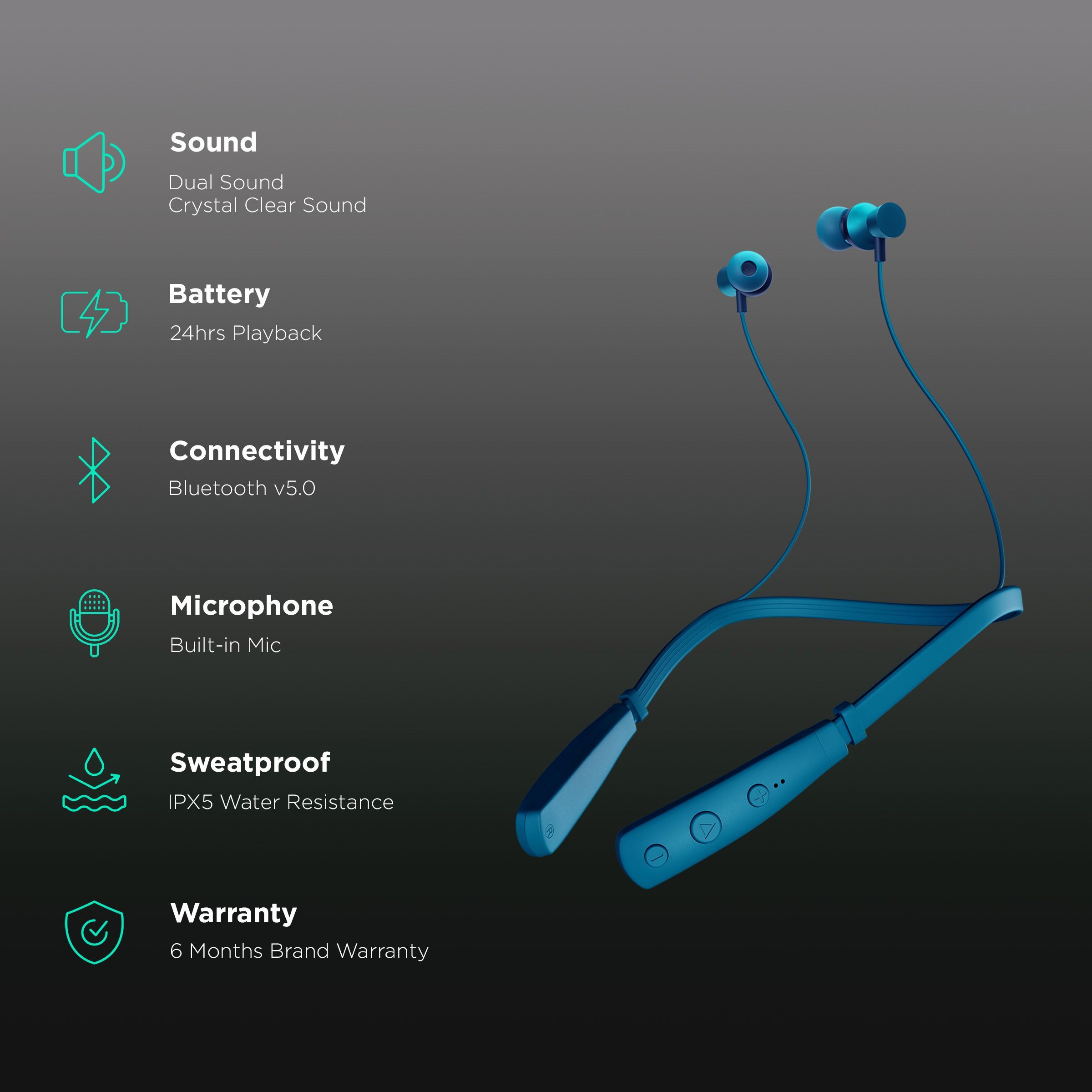 in base Urban X2i IB-2809 Neckband (IPX5 Water Resistant, Deep Bass, Blue)_2