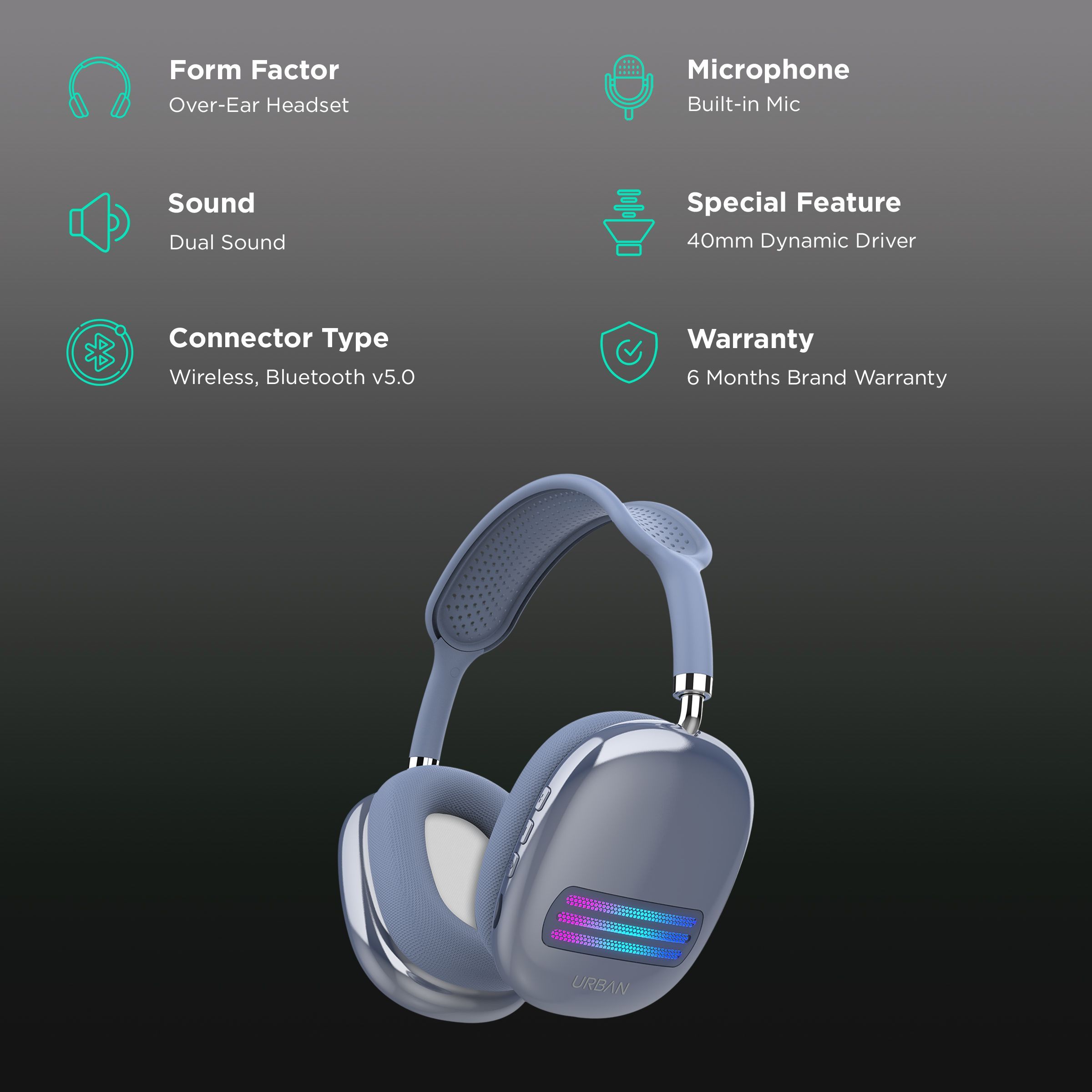 in base Urban HX 10 IB-2379 Bluetooth Headphone with Mic (FM Radio Support, Over Ear, Blue)_2