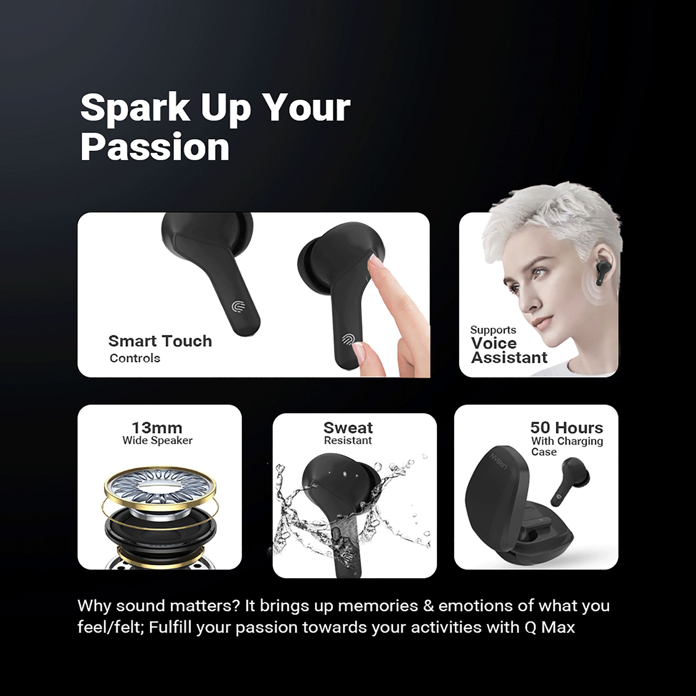 in base Urban Q Max IB -3241 TWS Earbuds (Sweat Resistant, Auto Paring, Black) in base Urban Q Max IB -3241 TWS Earbuds (Sweat Resistant, Auto Paring, Black)_5