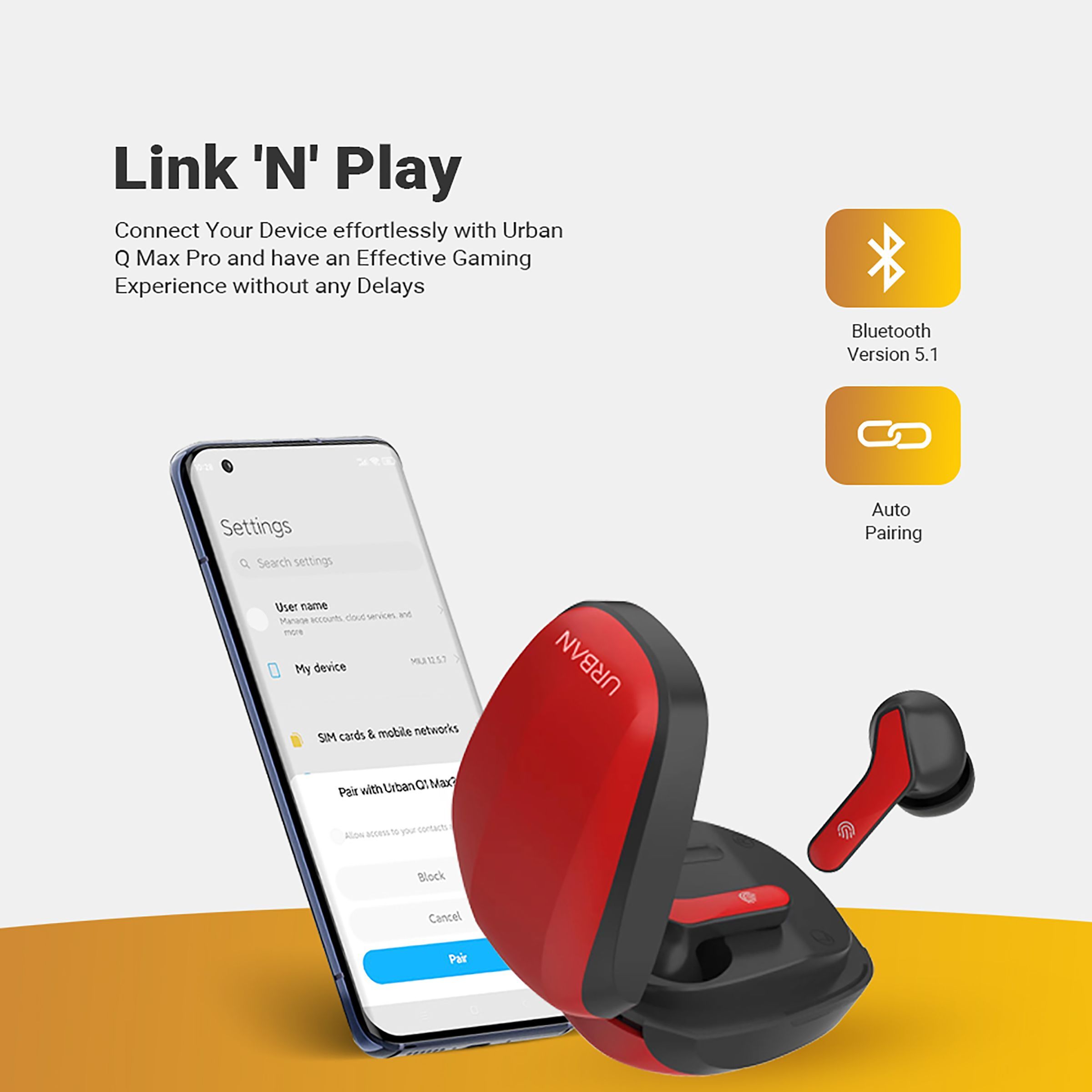 in base Urban Q Max IB -3248 TWS Earbuds (Sweat Resistant, Up to 7 Hours Playtime, Red)_4