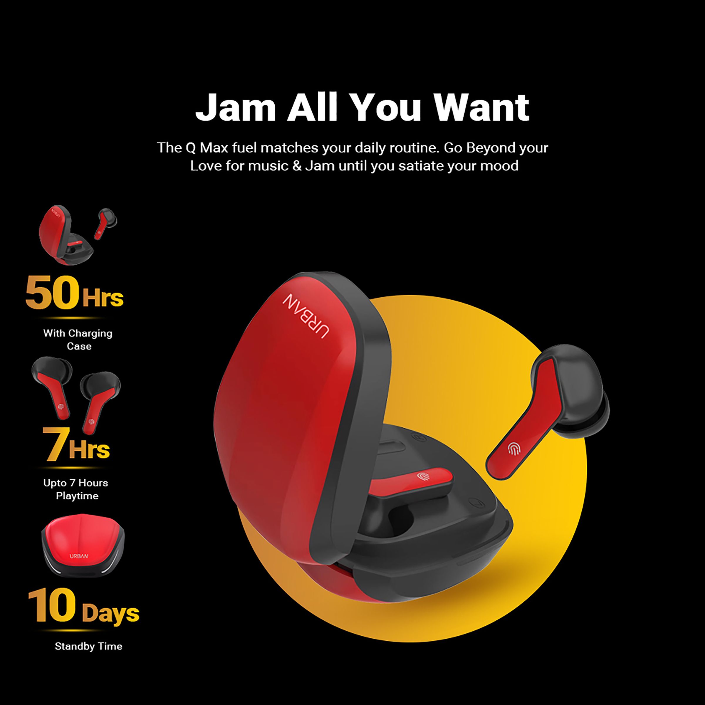 in base Urban Q Max IB -3248 TWS Earbuds (Sweat Resistant, Up to 7 Hours Playtime, Red)_9