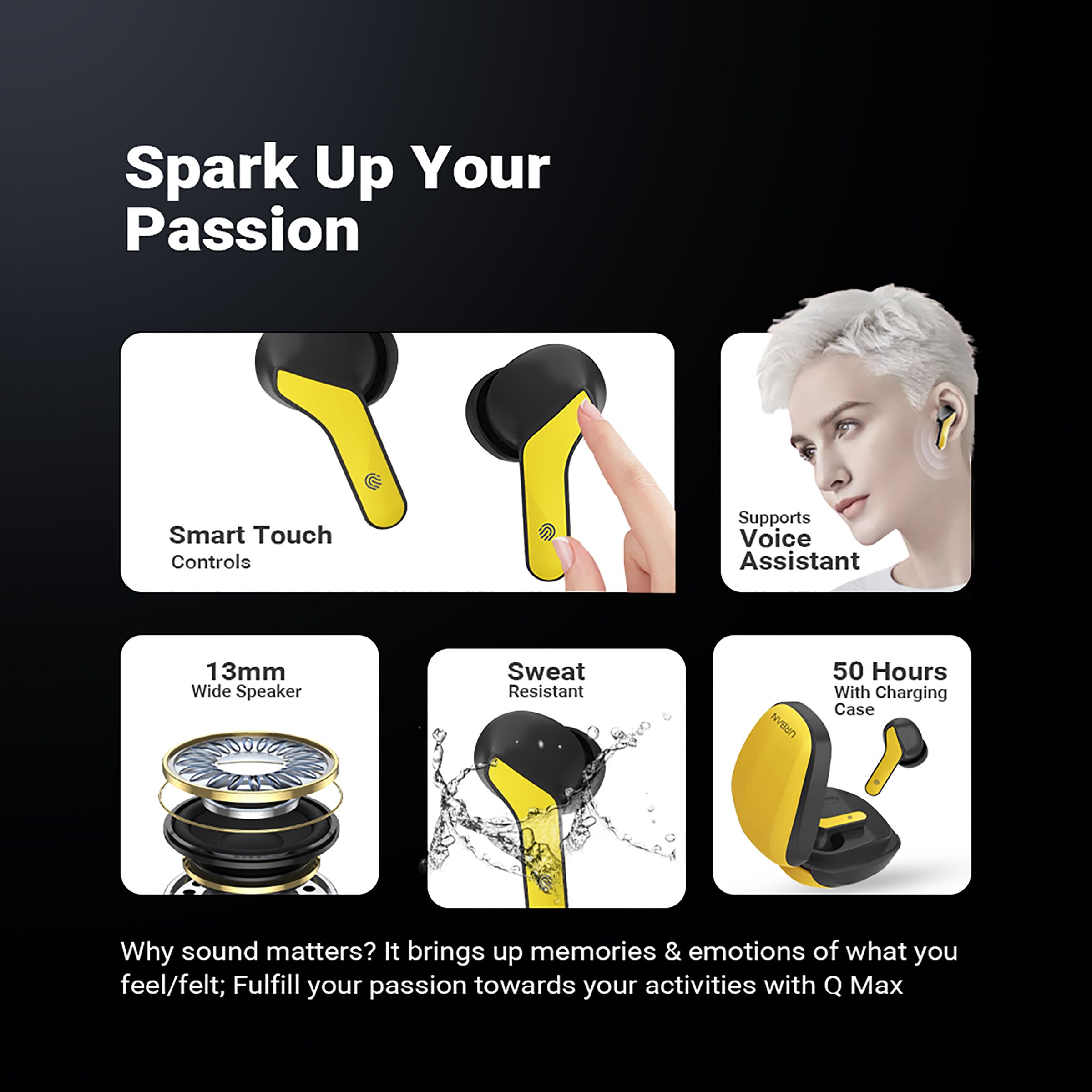 in base Urban Q Max IB -3249 TWS Earbuds (Sweat Resistant, Auto Paring, Yellow) in base Urban Q Max IB -3249 TWS Earbuds (Sweat Resistant, Auto Paring, Yellow)_5