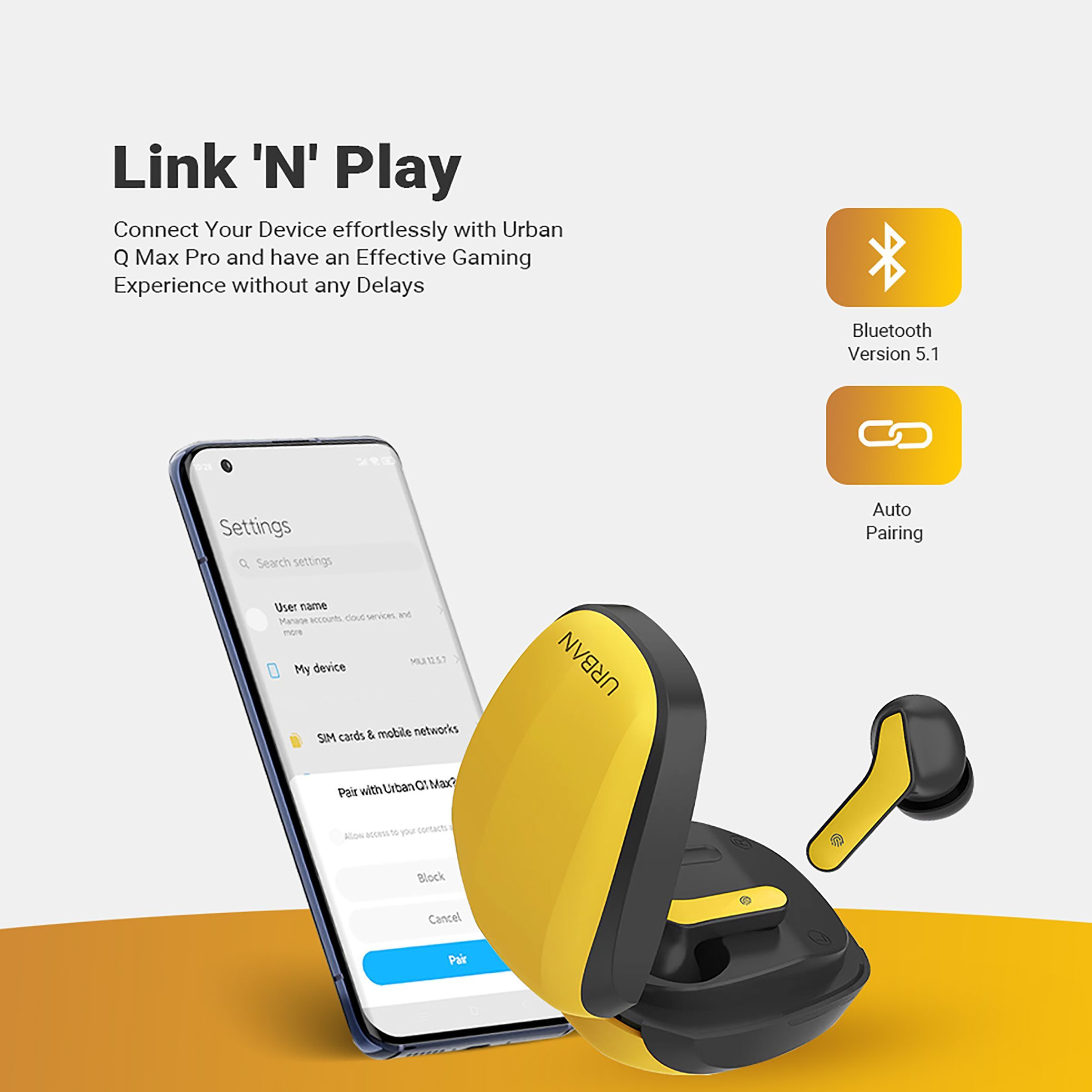 in base Urban Q Max IB -3249 TWS Earbuds (Sweat Resistant, Auto Paring, Yellow) in base Urban Q Max IB -3249 TWS Earbuds (Sweat Resistant, Auto Paring, Yellow)_7