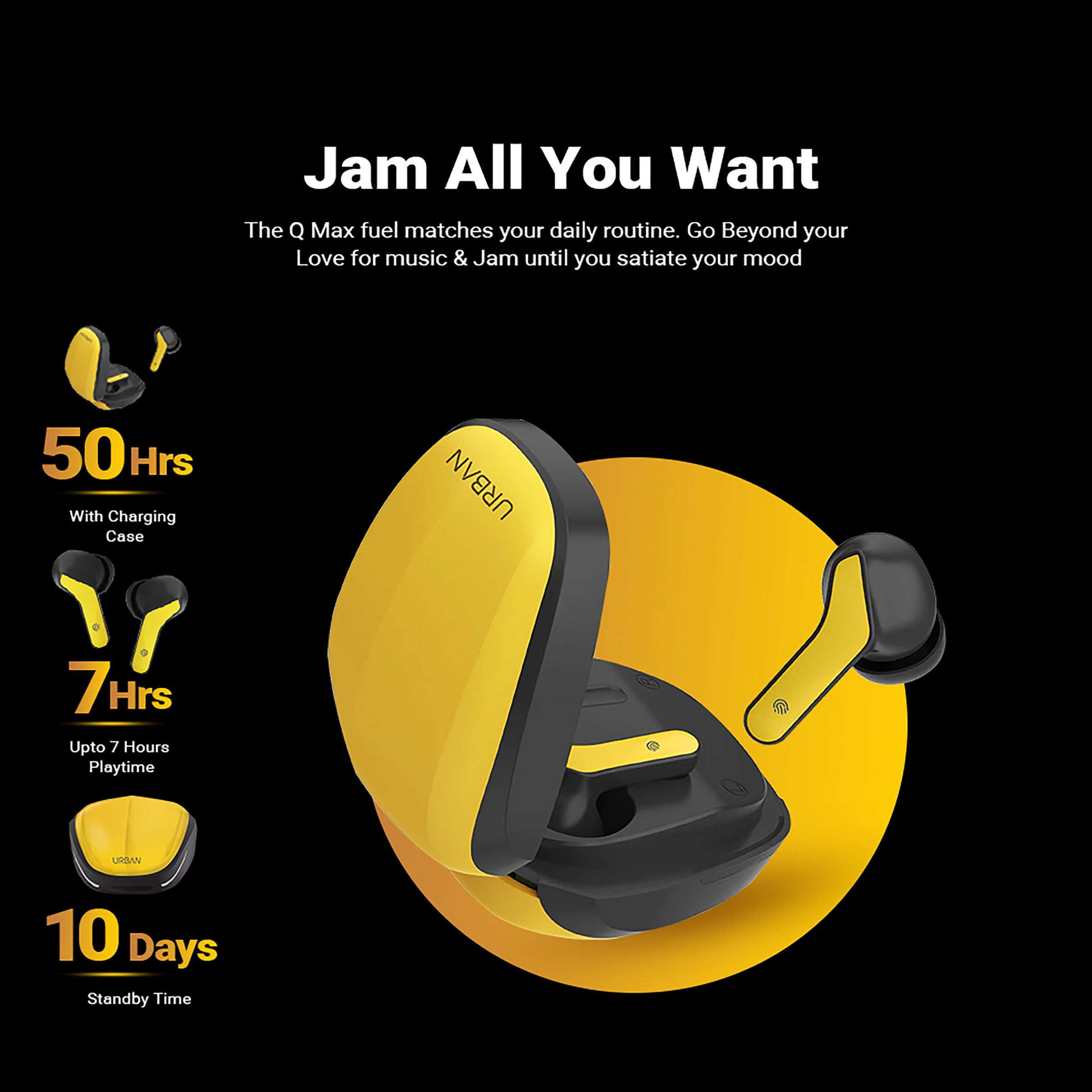 in base Urban Q Max IB -3249 TWS Earbuds (Sweat Resistant, Auto Paring, Yellow) in base Urban Q Max IB -3249 TWS Earbuds (Sweat Resistant, Auto Paring, Yellow)_9