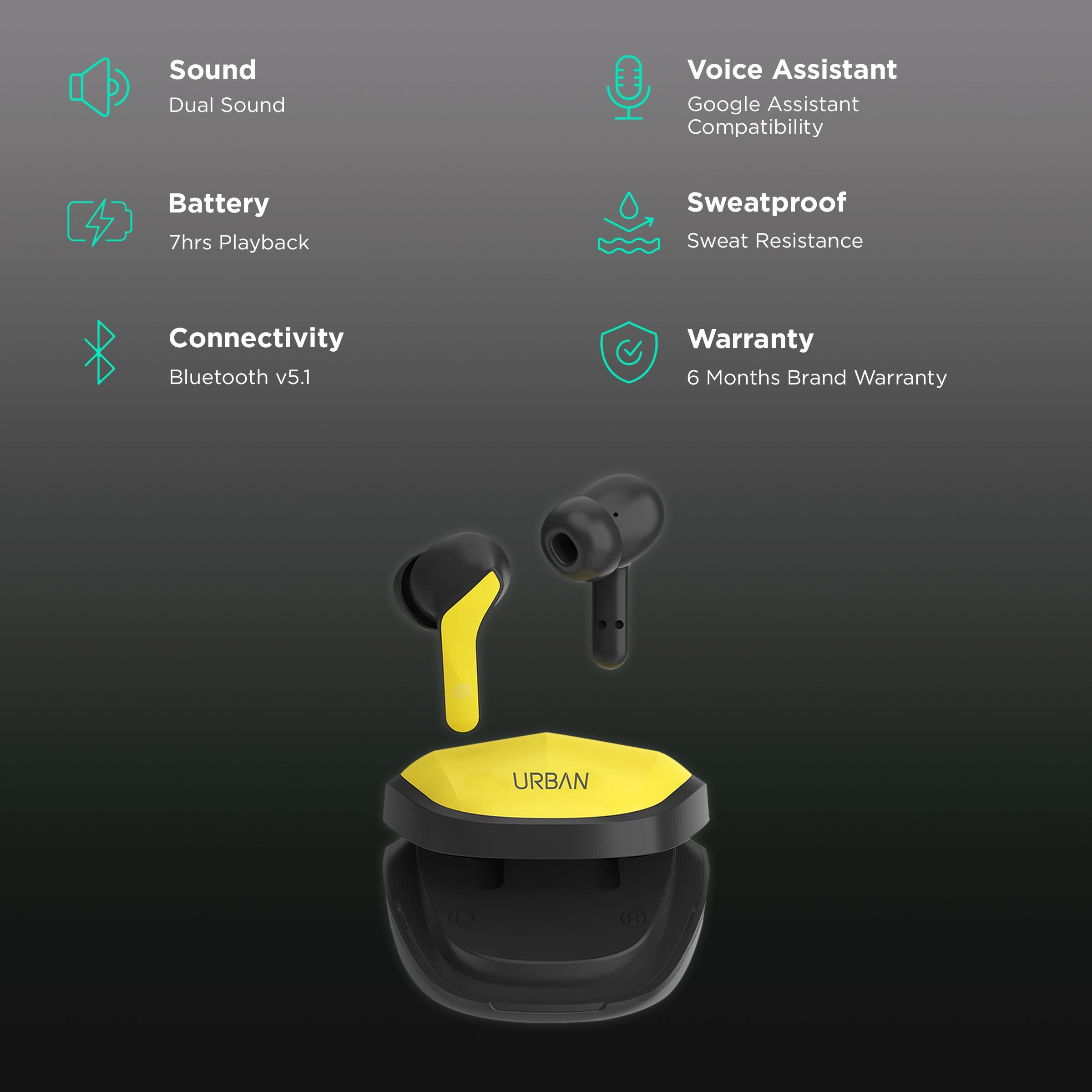 in base Urban Q Max IB -3249 TWS Earbuds (Sweat Resistant, Auto Paring, Yellow) in base Urban Q Max IB -3249 TWS Earbuds (Sweat Resistant, Auto Paring, Yellow)_2