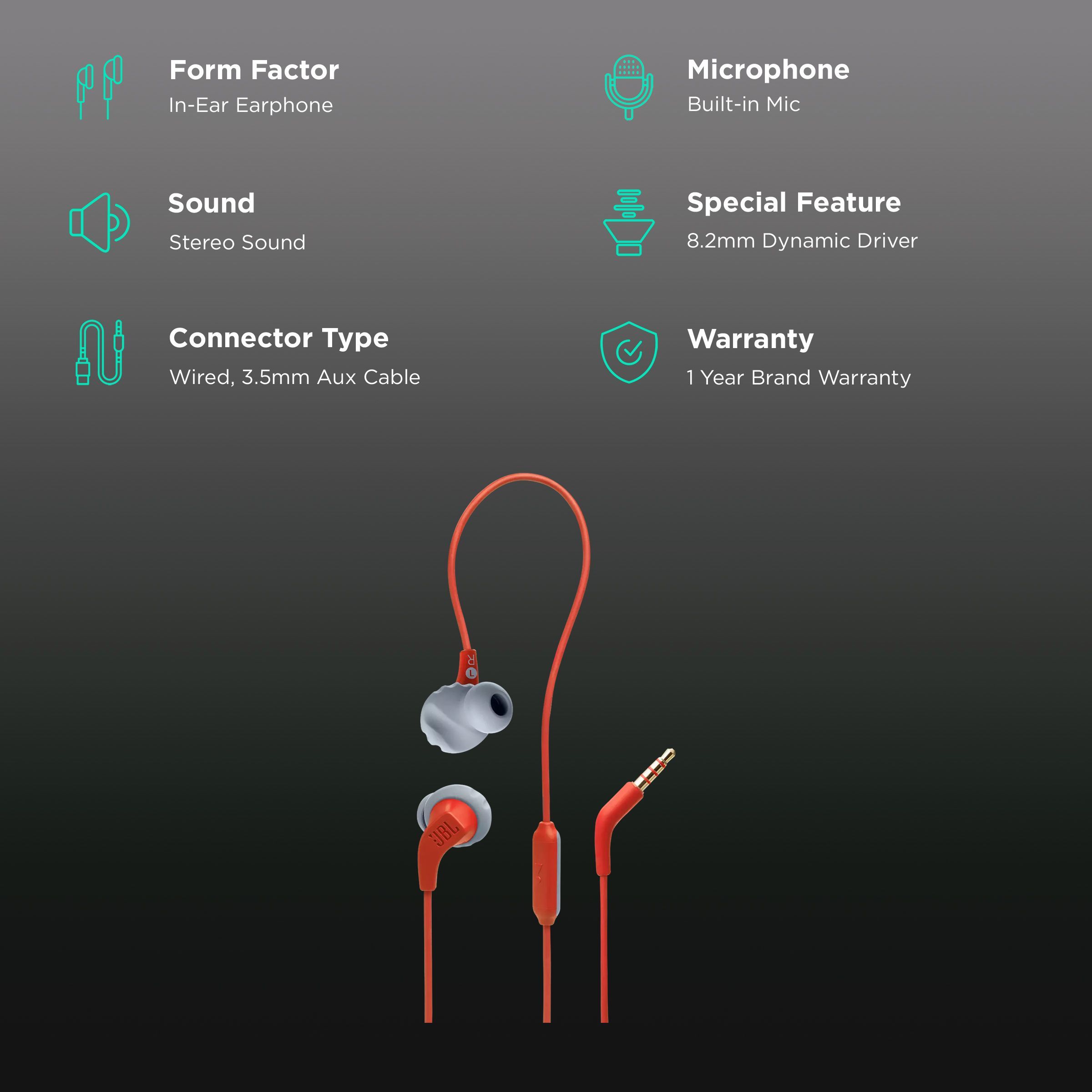 JBL Endurance Run 2 Wired Earphone with Mic (In Ear, Coral Orange)_2