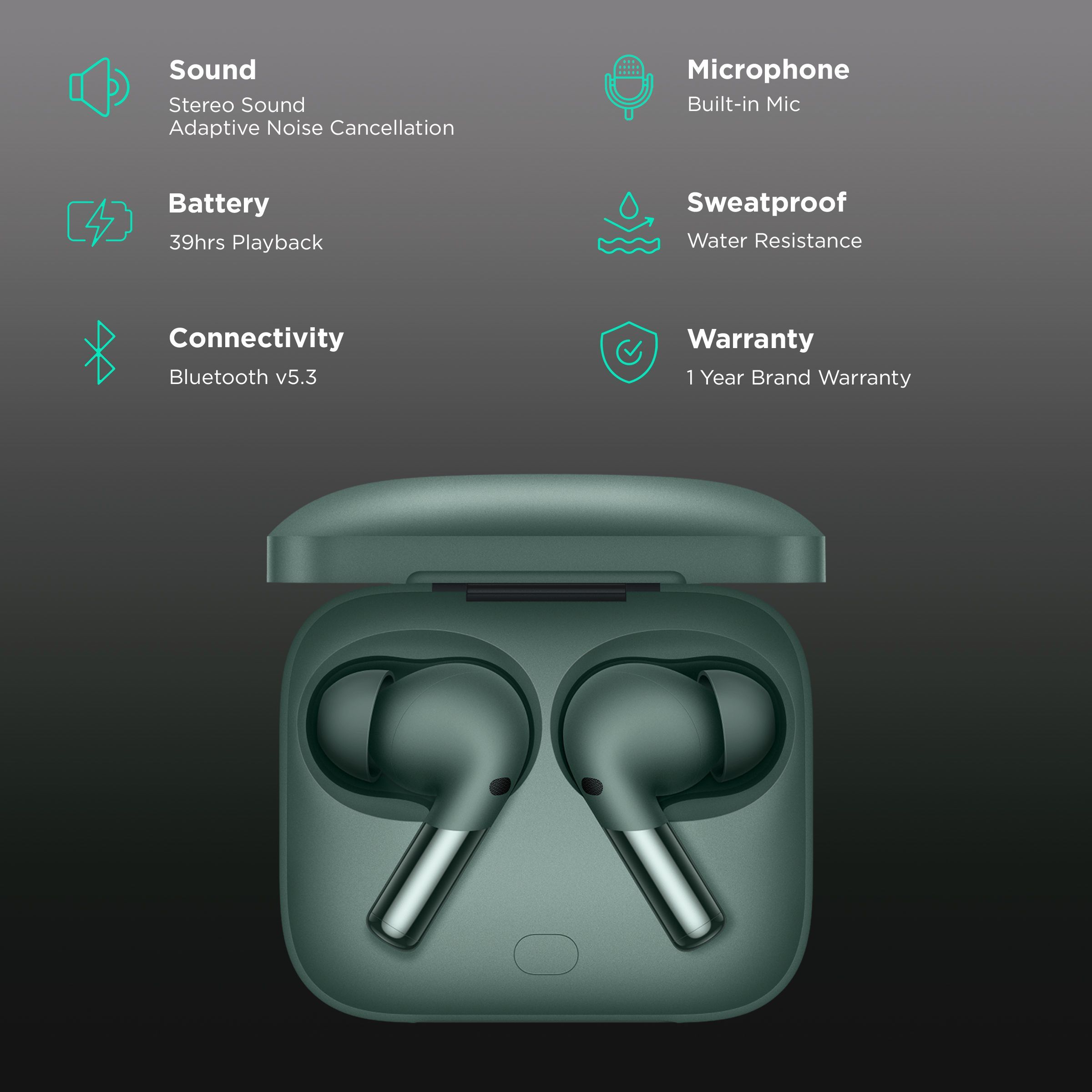 OnePlus Buds Pro 2 TWS Earbuds with Adaptive Noise Cancellation (IP55 Water Resistant, Upto 39 Hours Playback with ANC OFF, Arbor Green)_2
