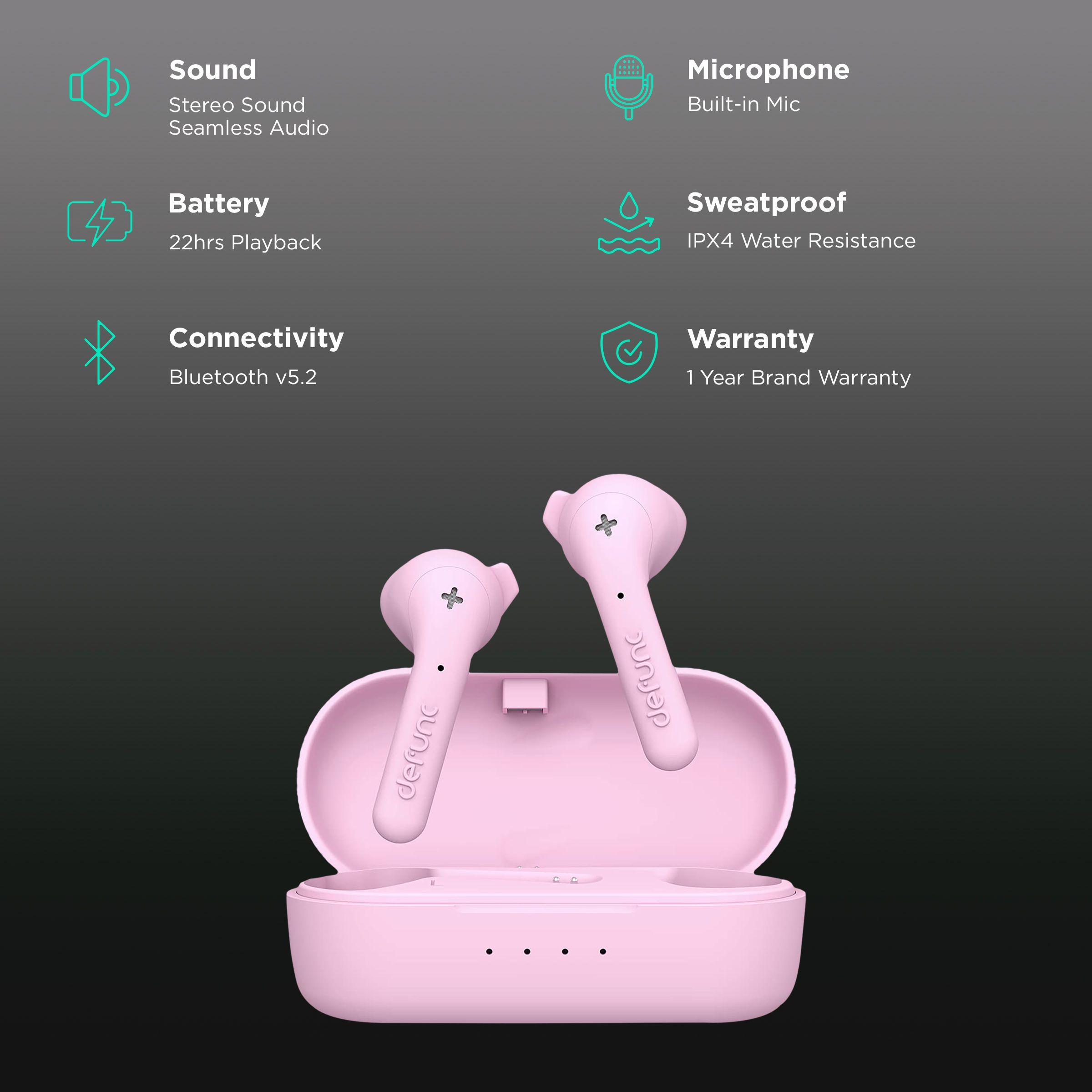defunc True Basic TWS Earbuds (IPX4 Water Resistant, Upto 22 Hours Playback, Pink)_2