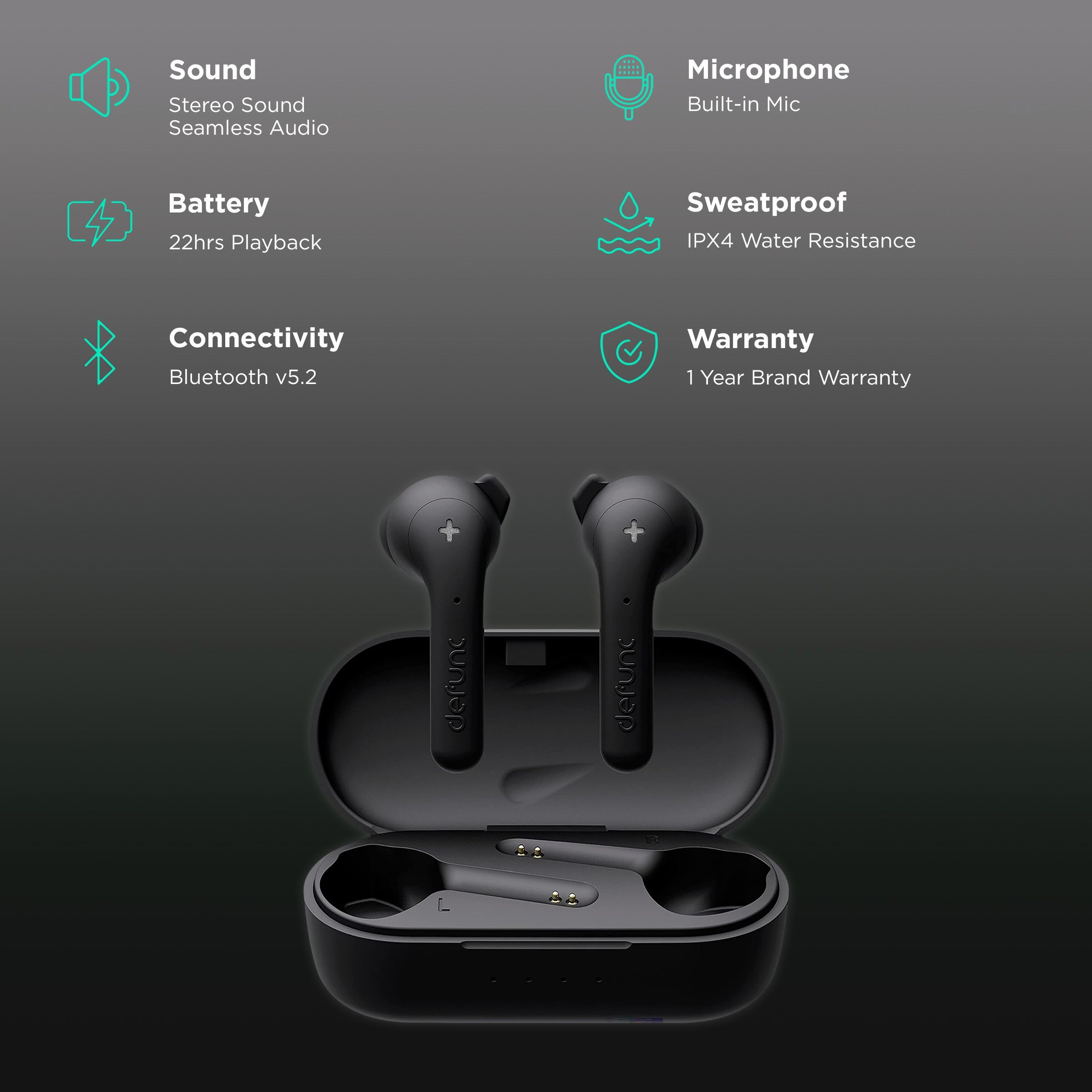 defunc True Music TWS Earbuds (IPX4 Water Resistant, 13mm Optimised Driver, Black)_2