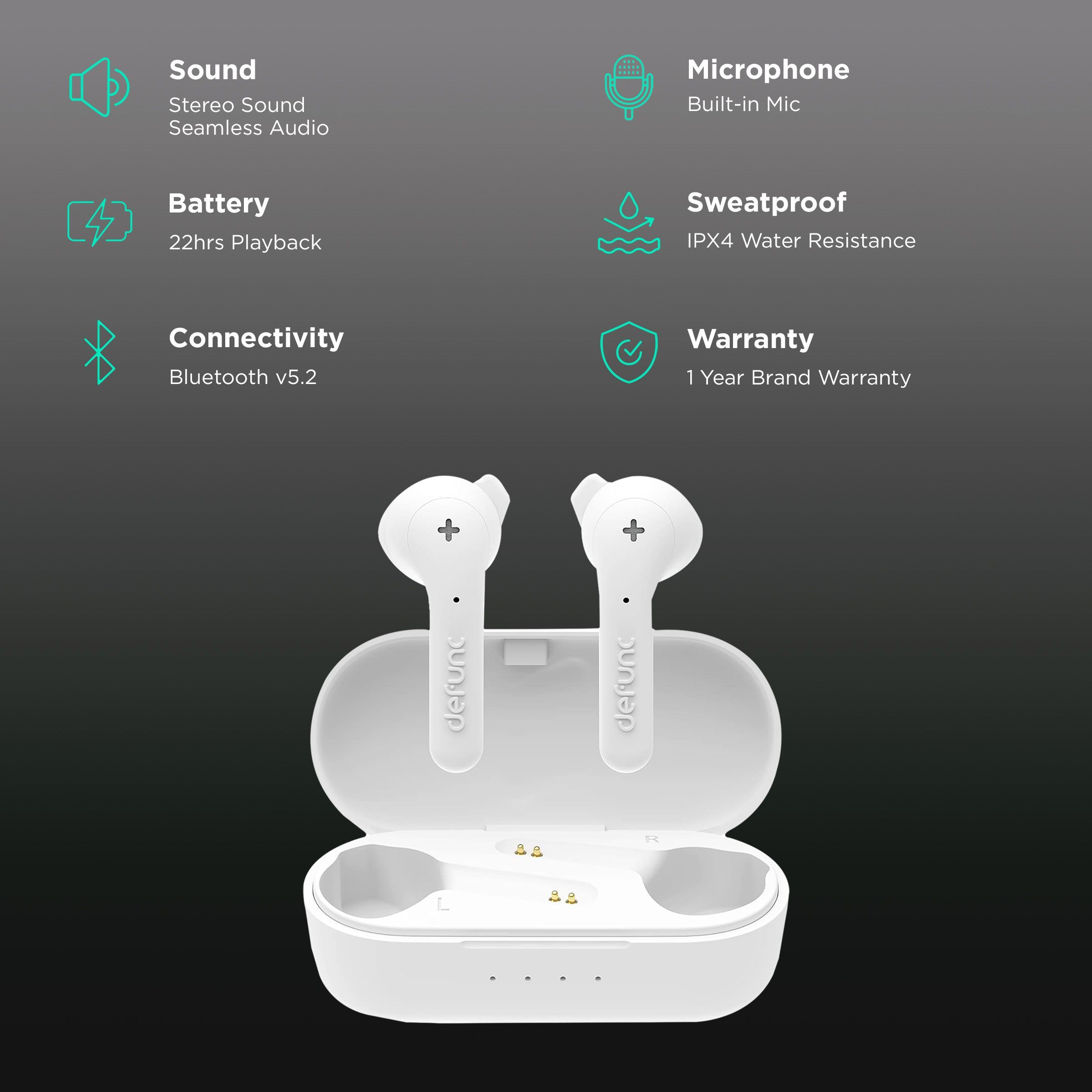 defunc True Music IT009760832 TWS Earbuds (IPX4 Water Resistant, Deep Bass, White)_2