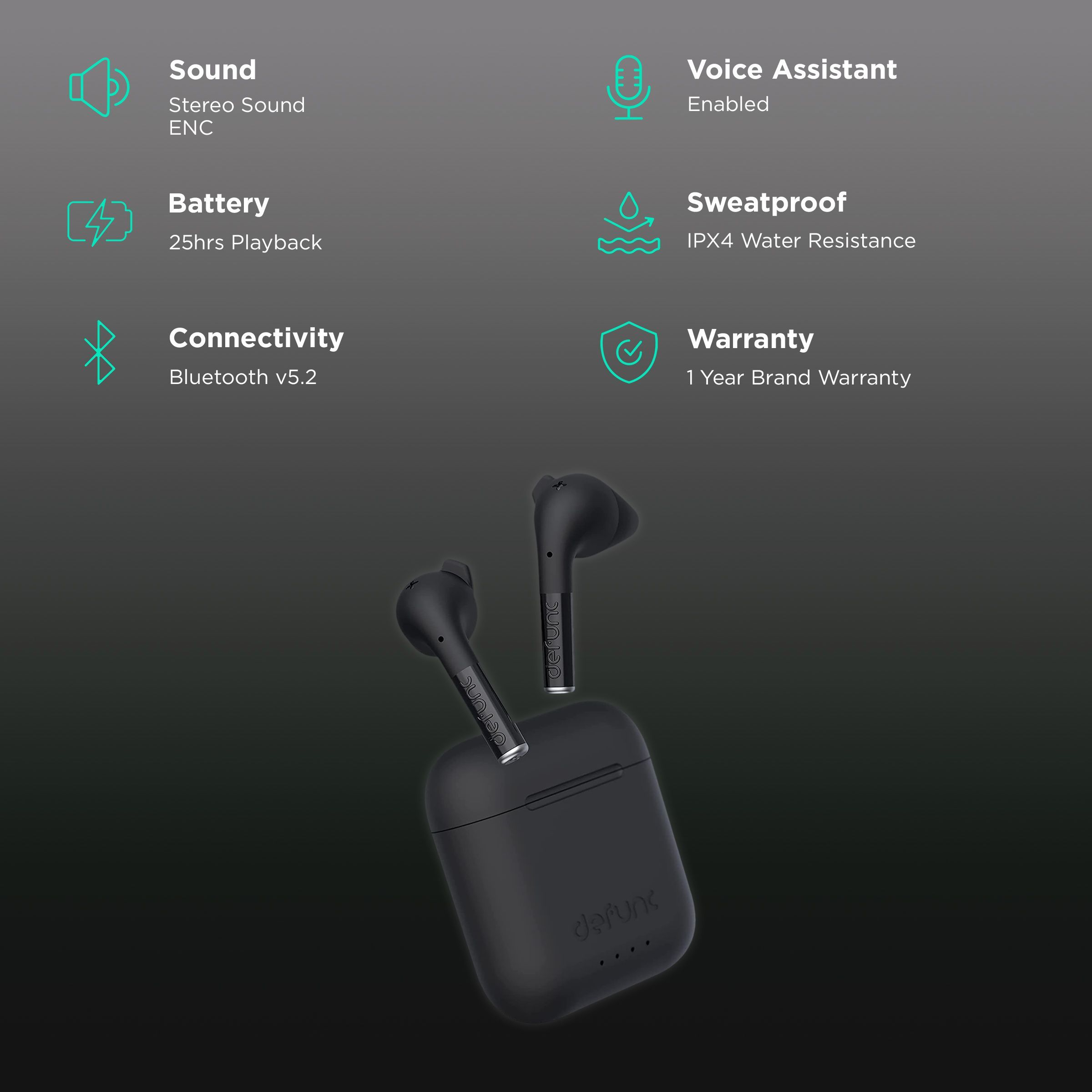 defunc True Talk TWS Earbuds with Environmental Noise Cancellation (IPX4 Waterproof, 13mm Optimised Driver, Black)_2