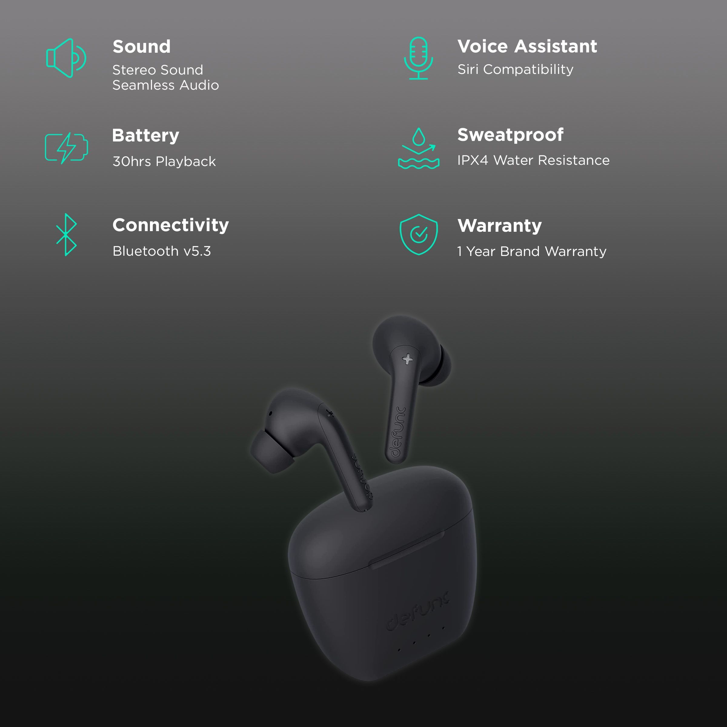 defunc True Audio TWS Earbuds (IPX4 Water Resistant, Upto 30 Hours Playback, Black)_2