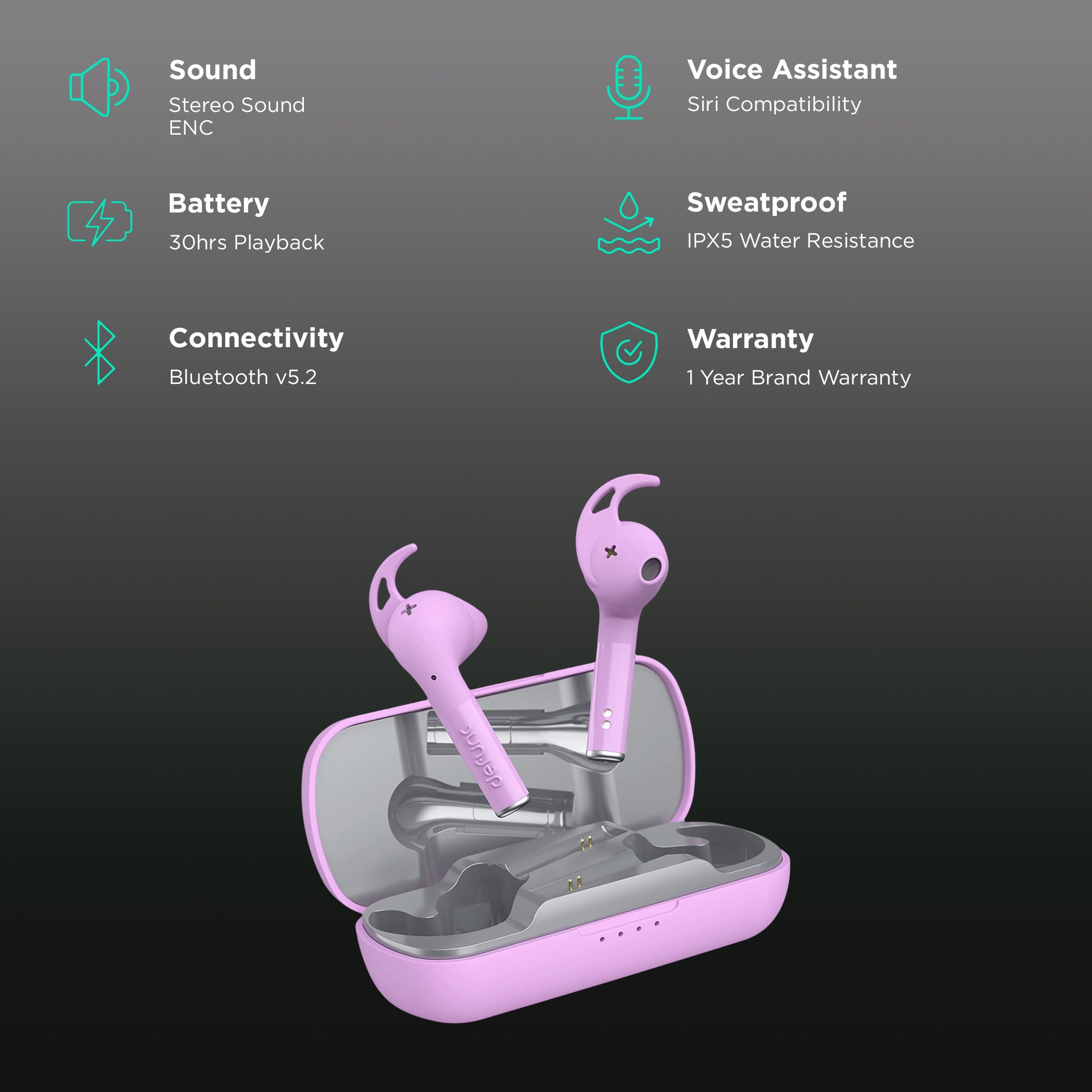 defunc True Sport TWS Earbuds with Environmental Noise Cancellation (IPX5 Water Resistant, Upto 30 Hours Playback, Pink)_2