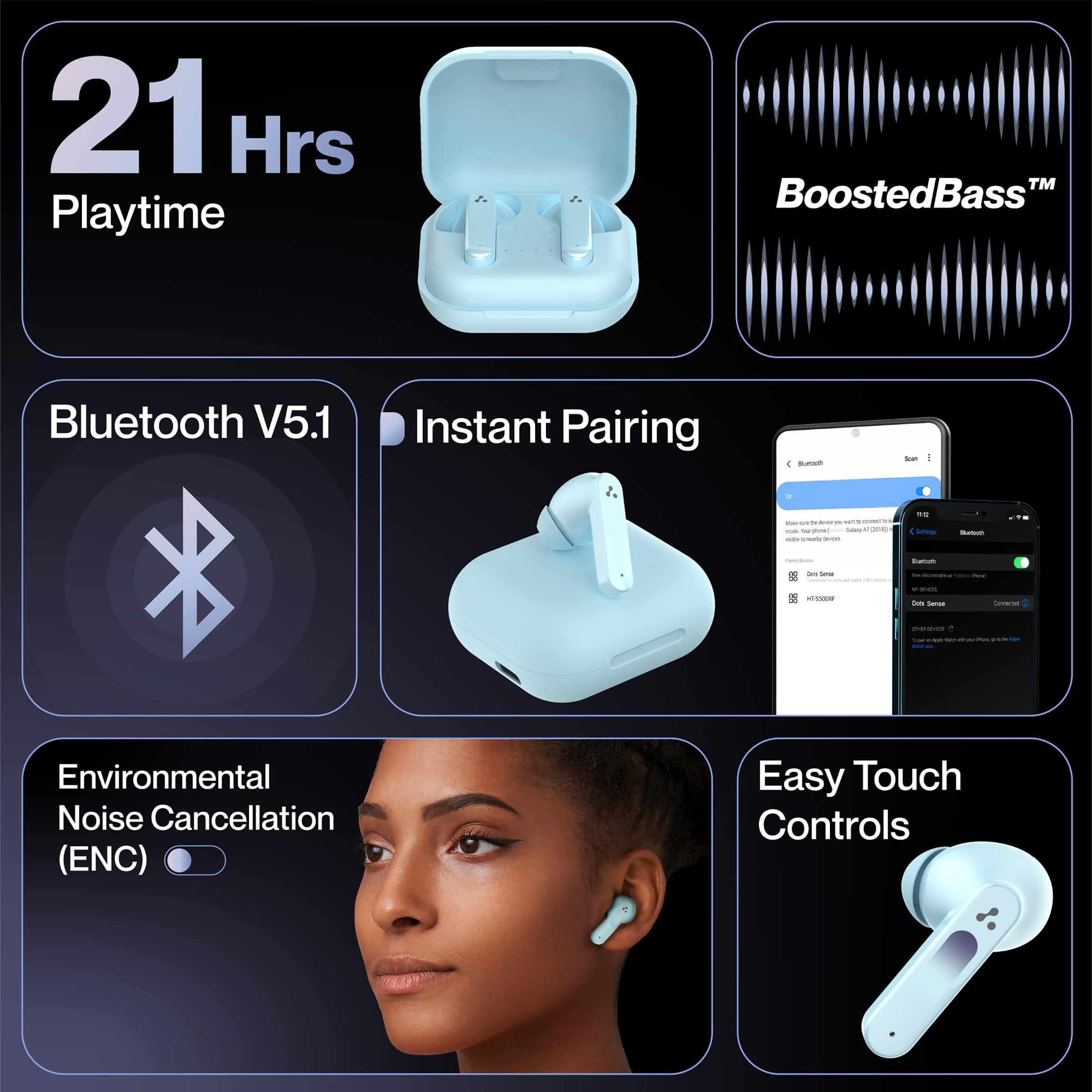 ambrane Dots Sense FGHS000079 TWS Earbuds with Environmental Noise Cancellation (IPX4 Water Proof, High Bass, Green)_4