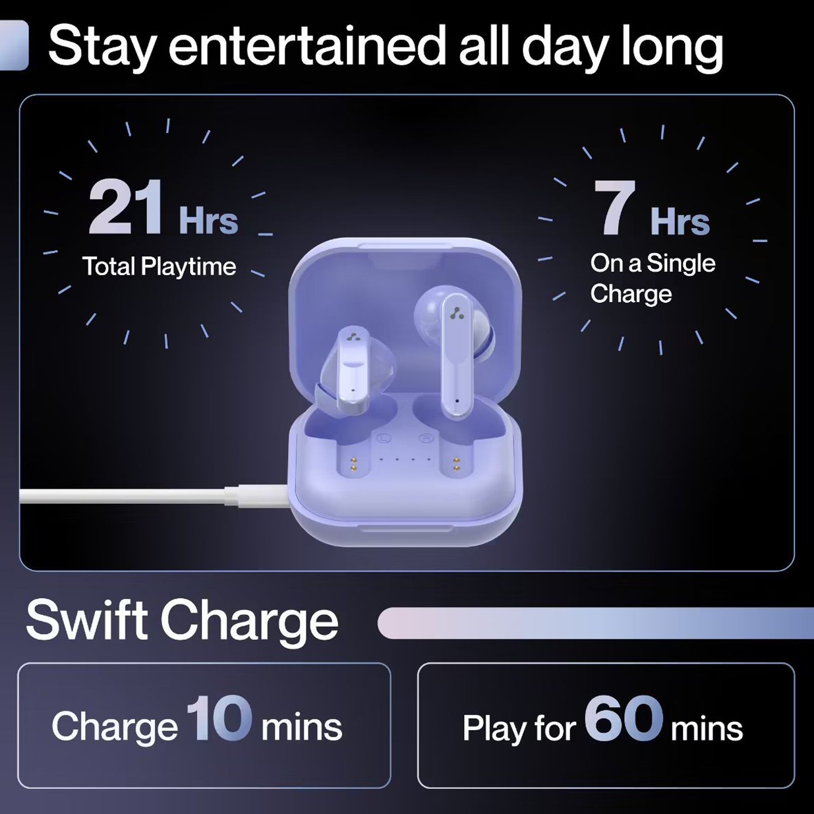 ambrane Dots Sense TWS Earbuds with Environmental Noise Cancellation (IPX4 Water Resistant, Upto 21 Hours Playback, Purple)_5