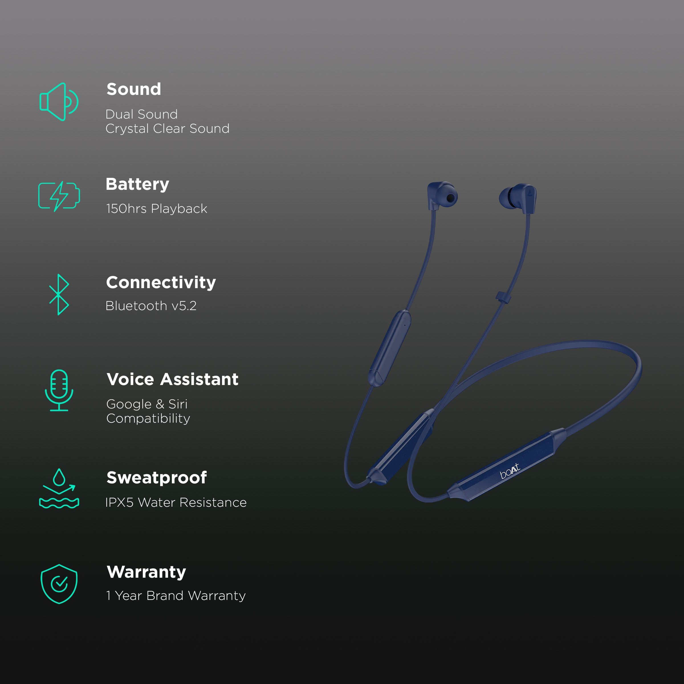 boAt Rockerz Trinity Neckband (IPX5 Water Resistant, Upto 150 Hours Playback, Just Blue)_2